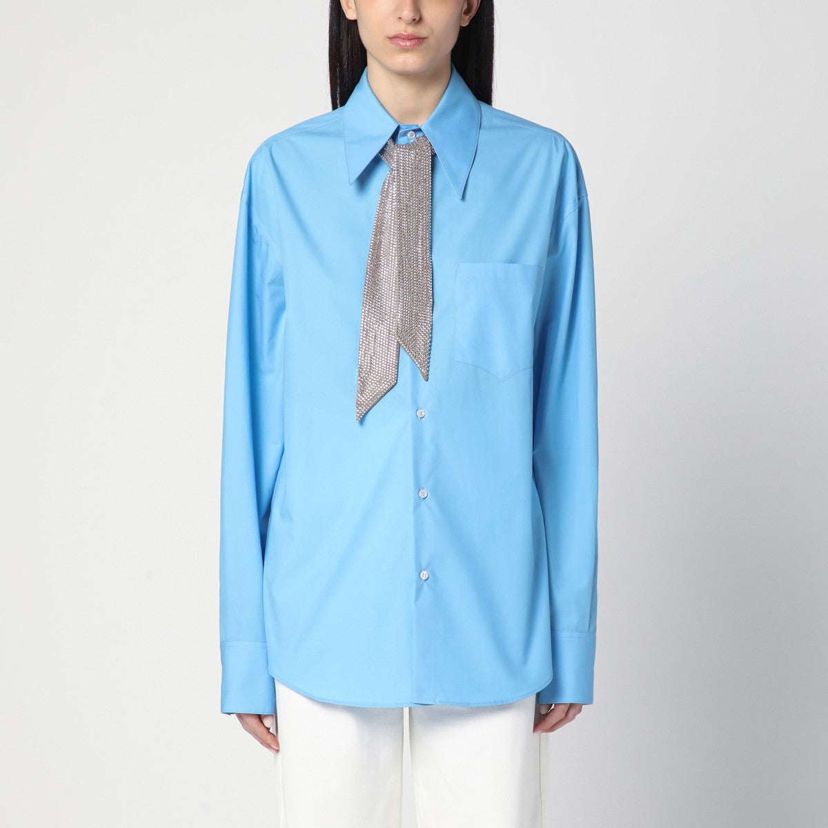 Giuseppe Di Morabito Giuseppe di Morabito Light blue shirt with rhinestone scarf