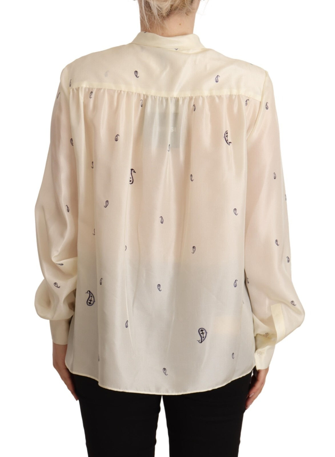 Aspesi Off White 100% Silk Long Sleeves Collared Top Blouse - Luxe Marca