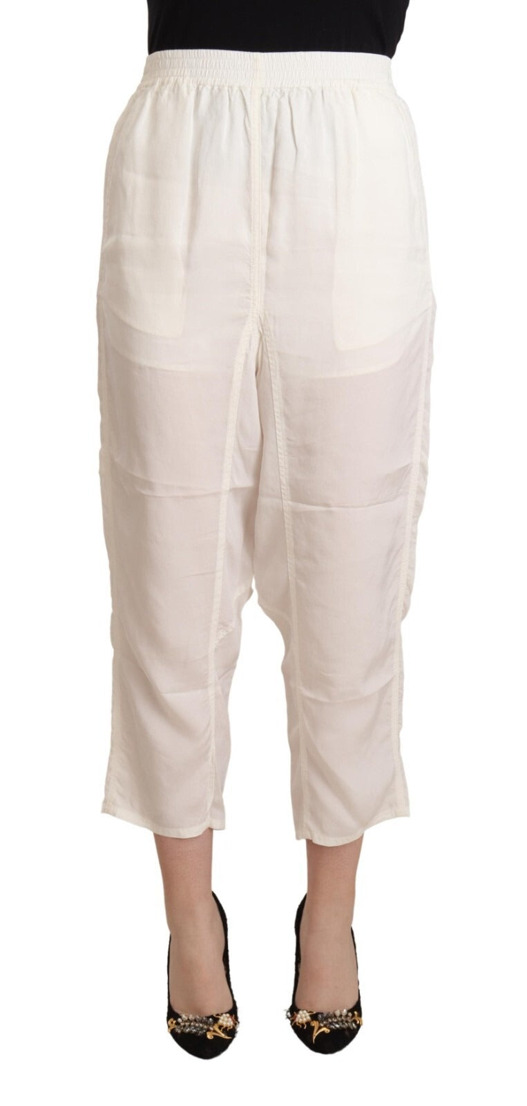 Maison Margiela White High Waist Cropped Women Trouser Pants - Luxe Marca