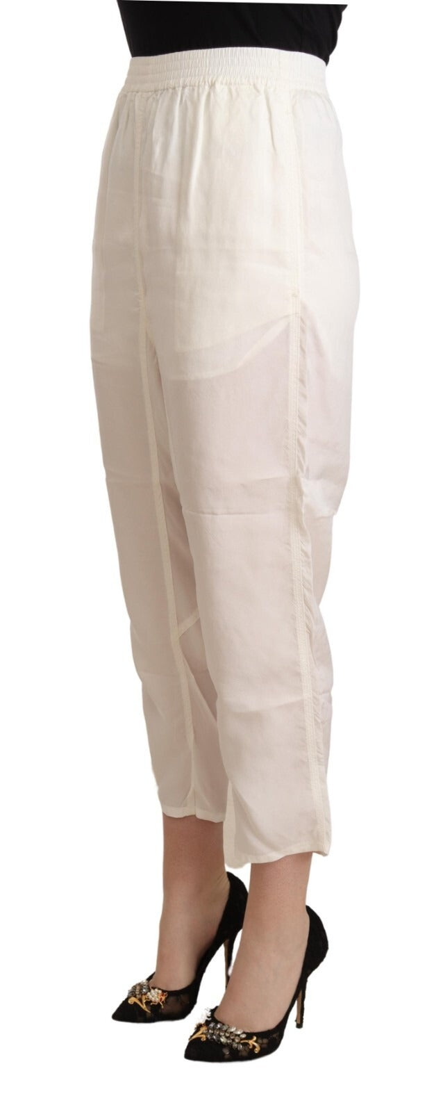 Maison Margiela White High Waist Cropped Women Trouser Pants - Luxe Marca