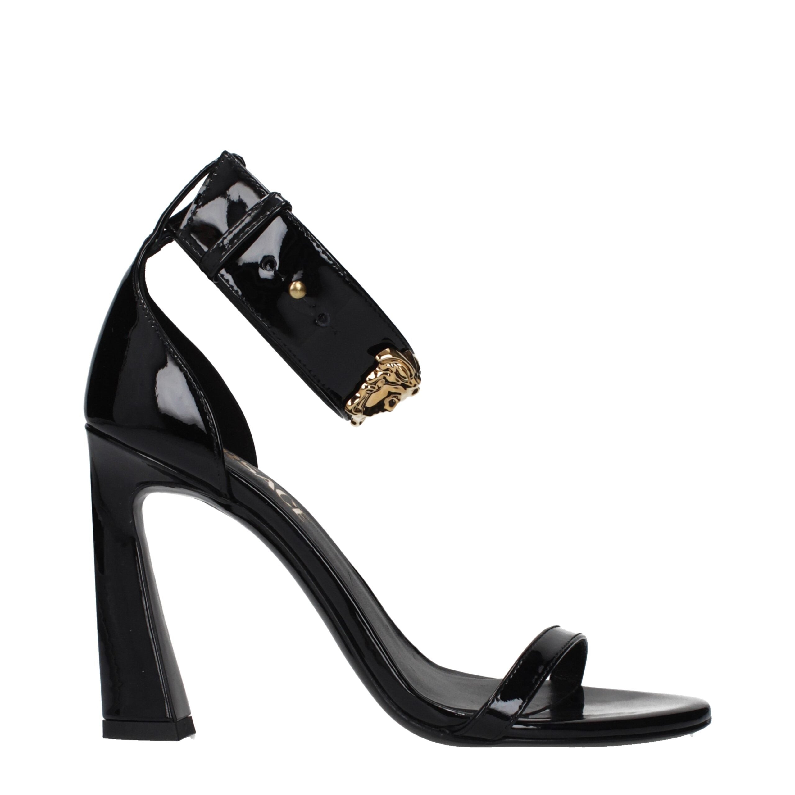 Versace Black Leather Stiletto Heel Sandals