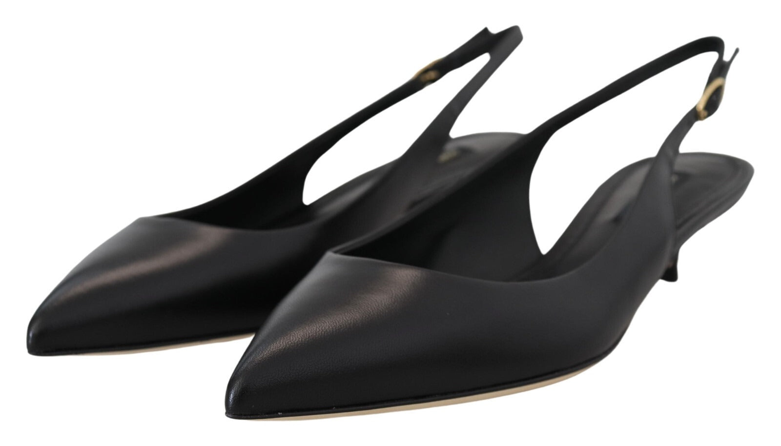 Dolce & Gabbana Black Leather Slingbacks Heels Pumps Shoes - Luxe Marca