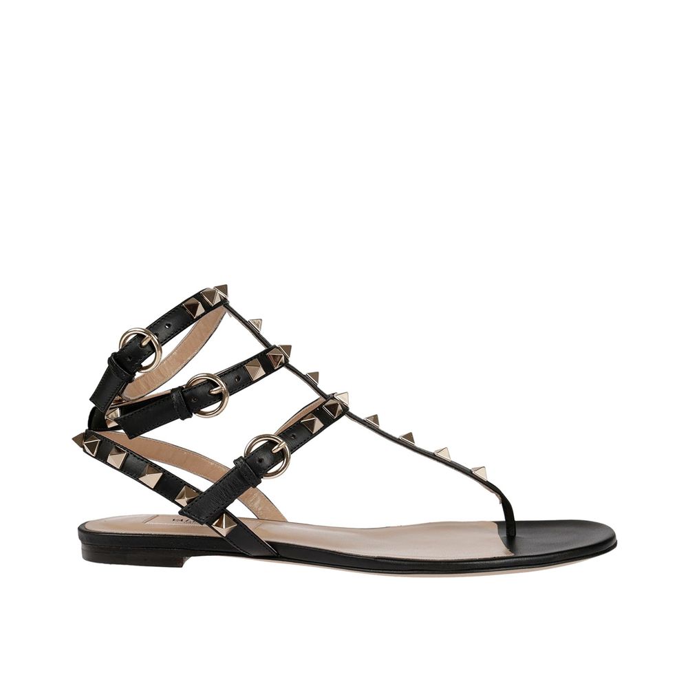 Valentino Garavani Black Calfskin Flat Sandals
