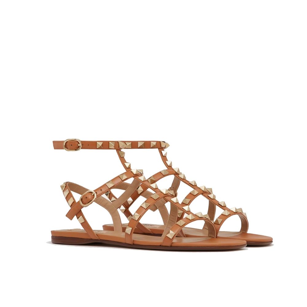 Valentino Garavani Brown Leather Flat Sandals