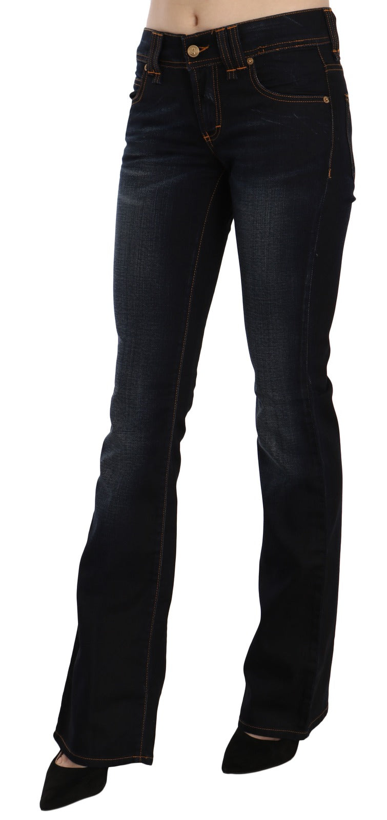 John Galliano Blue Washed Mid Waist Regular Leg Boot Cut Denim Jeans - Luxe Marca