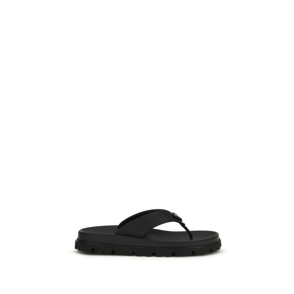 Prada Black Rubber Flip-Flop Sandals