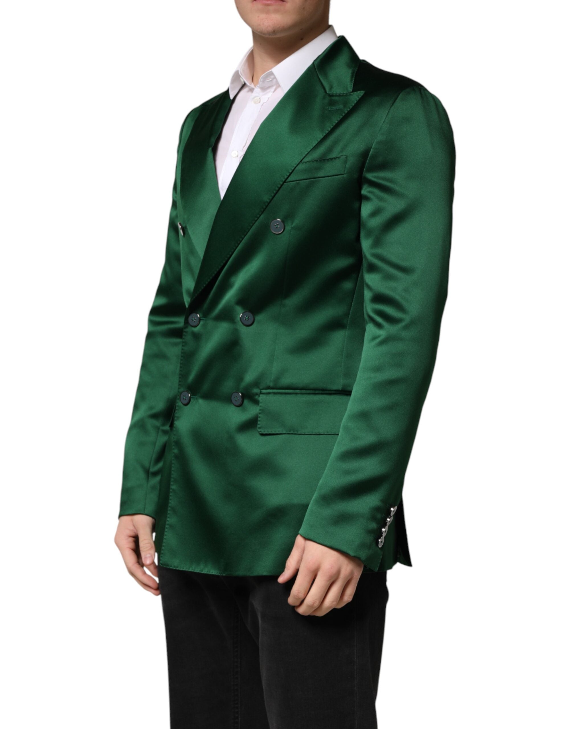 Dolce & Gabbana Green Satin Double Breasted Jacket Blazer - Luxe Marca