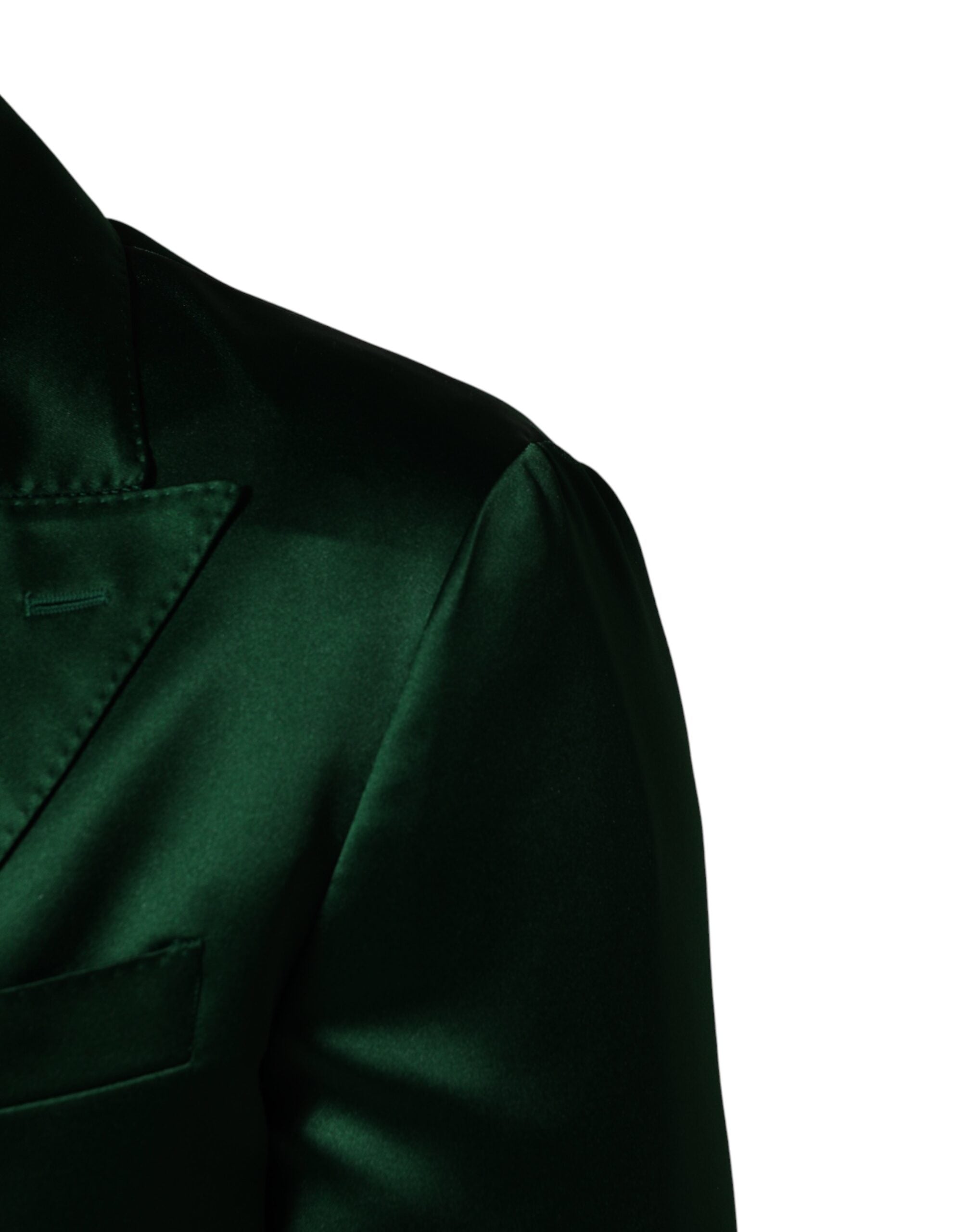 Dolce & Gabbana Green Satin Double Breasted Jacket Blazer - Luxe Marca