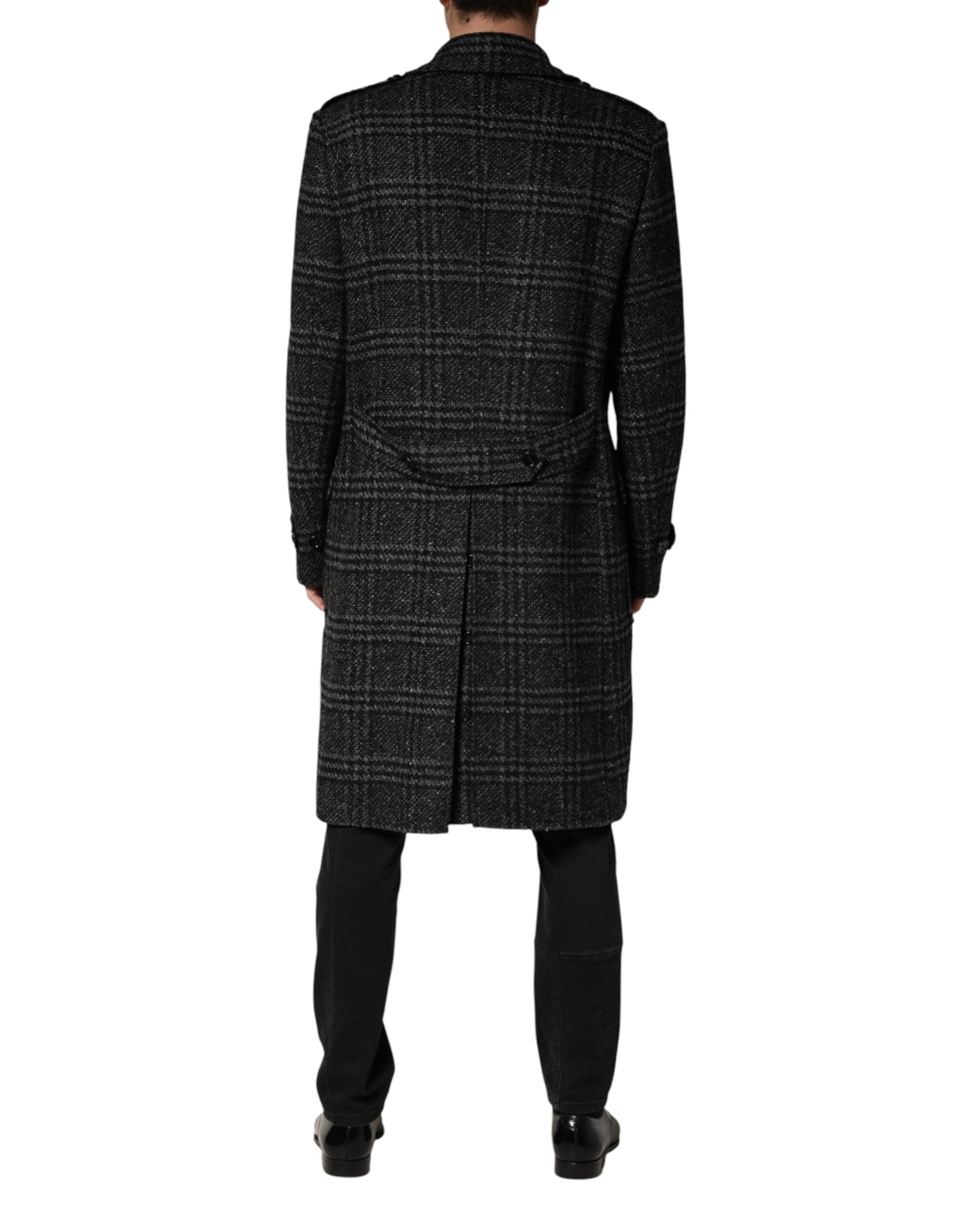 Dolce & Gabbana Grey Double Breasted Plaid Wool Coat Jacket - Luxe Marca
