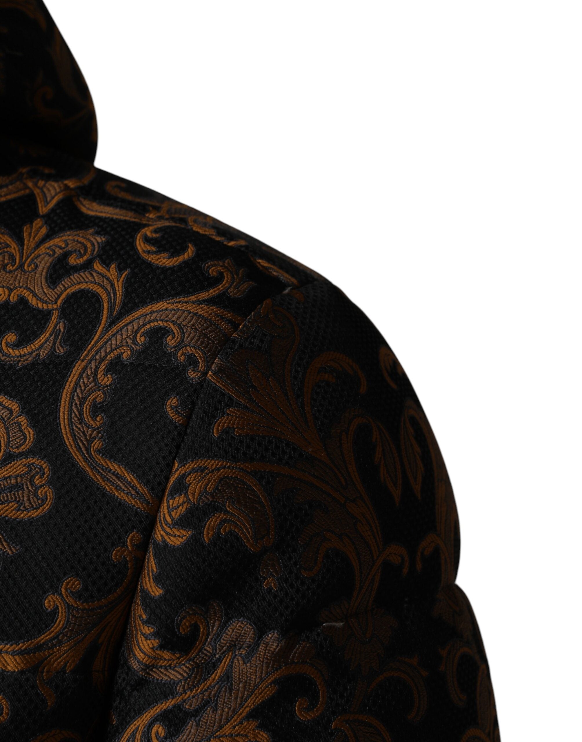 Dolce & Gabbana Black Floral Jacquard Quilted Hooded Jacket - Luxe Marca