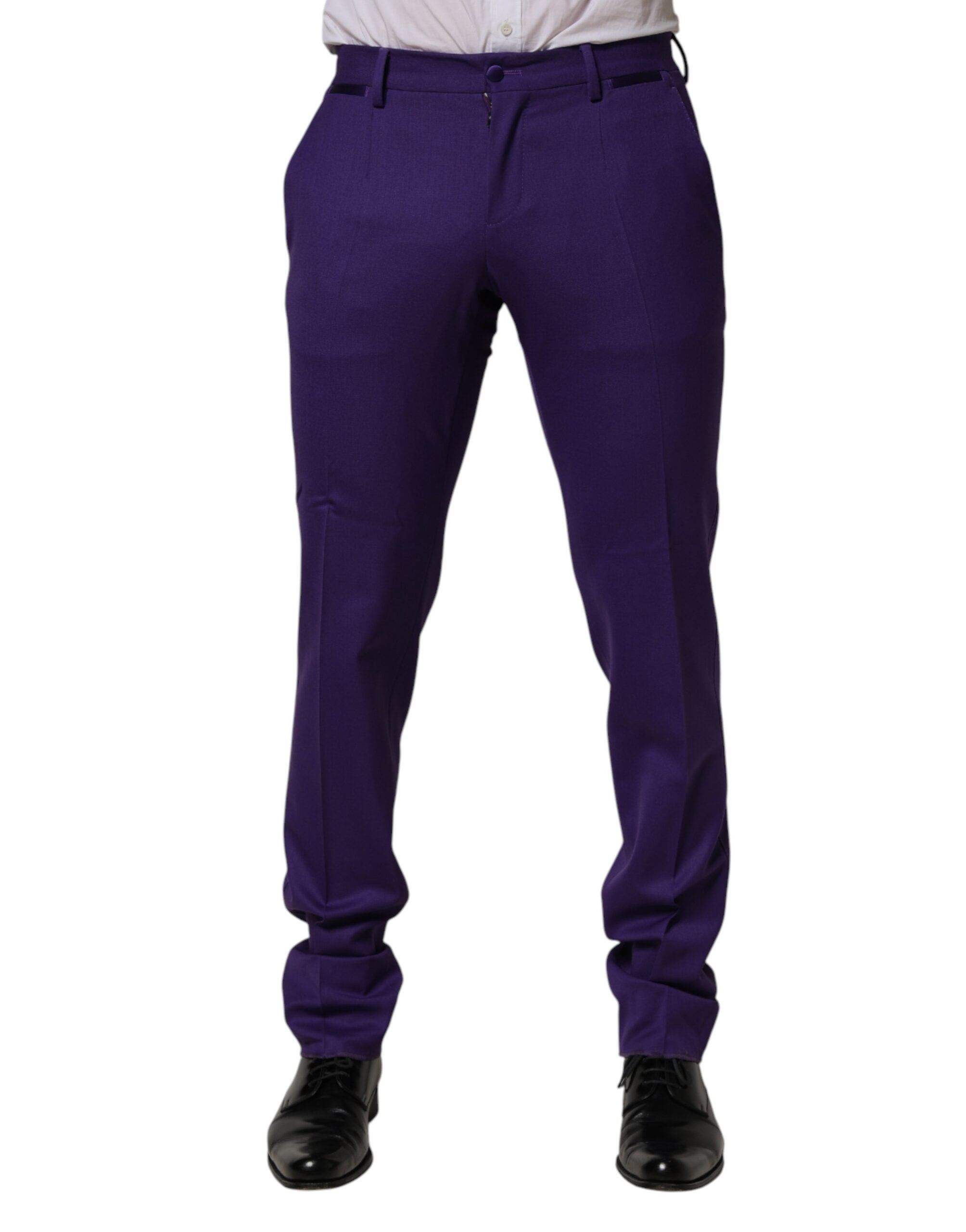 Dolce & Gabbana Purple Wool Skinny Dress Men Trouser Pants - Luxe Marca