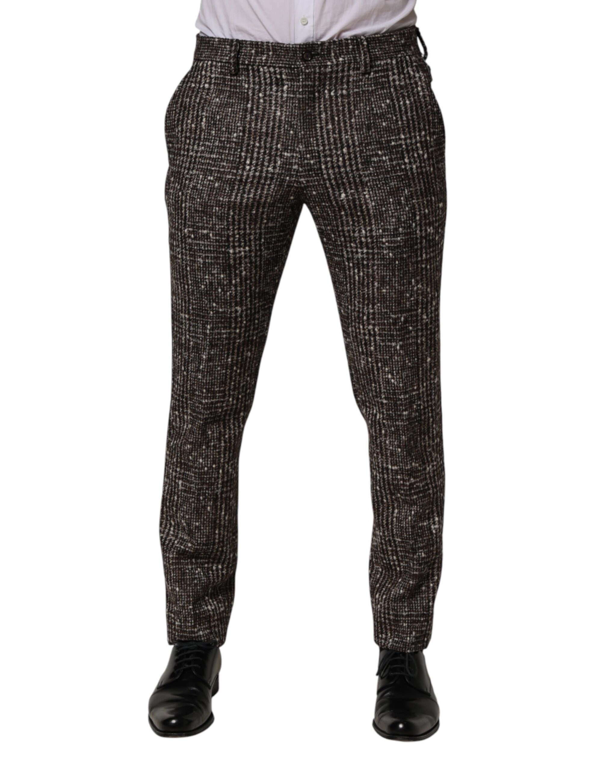 Dolce & Gabbana Brown Wool Plaid Skinny Dress Trouser Pants - Luxe Marca
