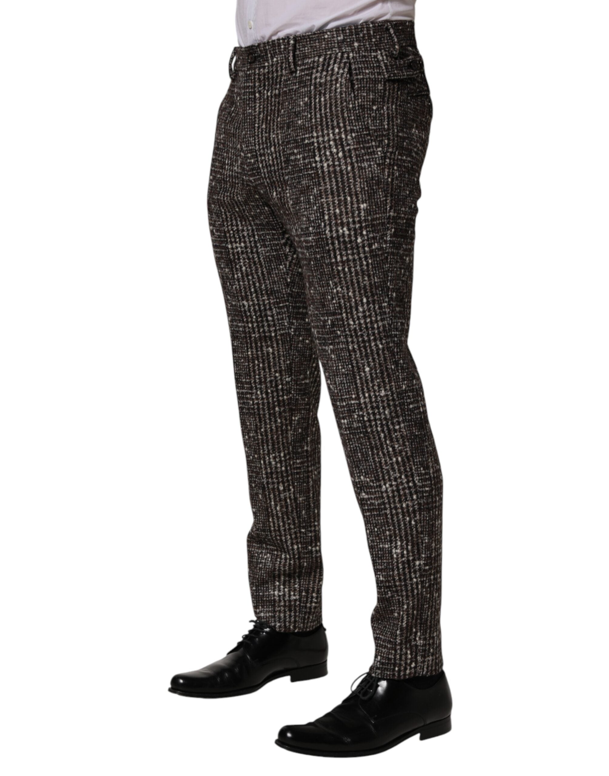 Dolce & Gabbana Brown Wool Plaid Skinny Dress Trouser Pants - Luxe Marca