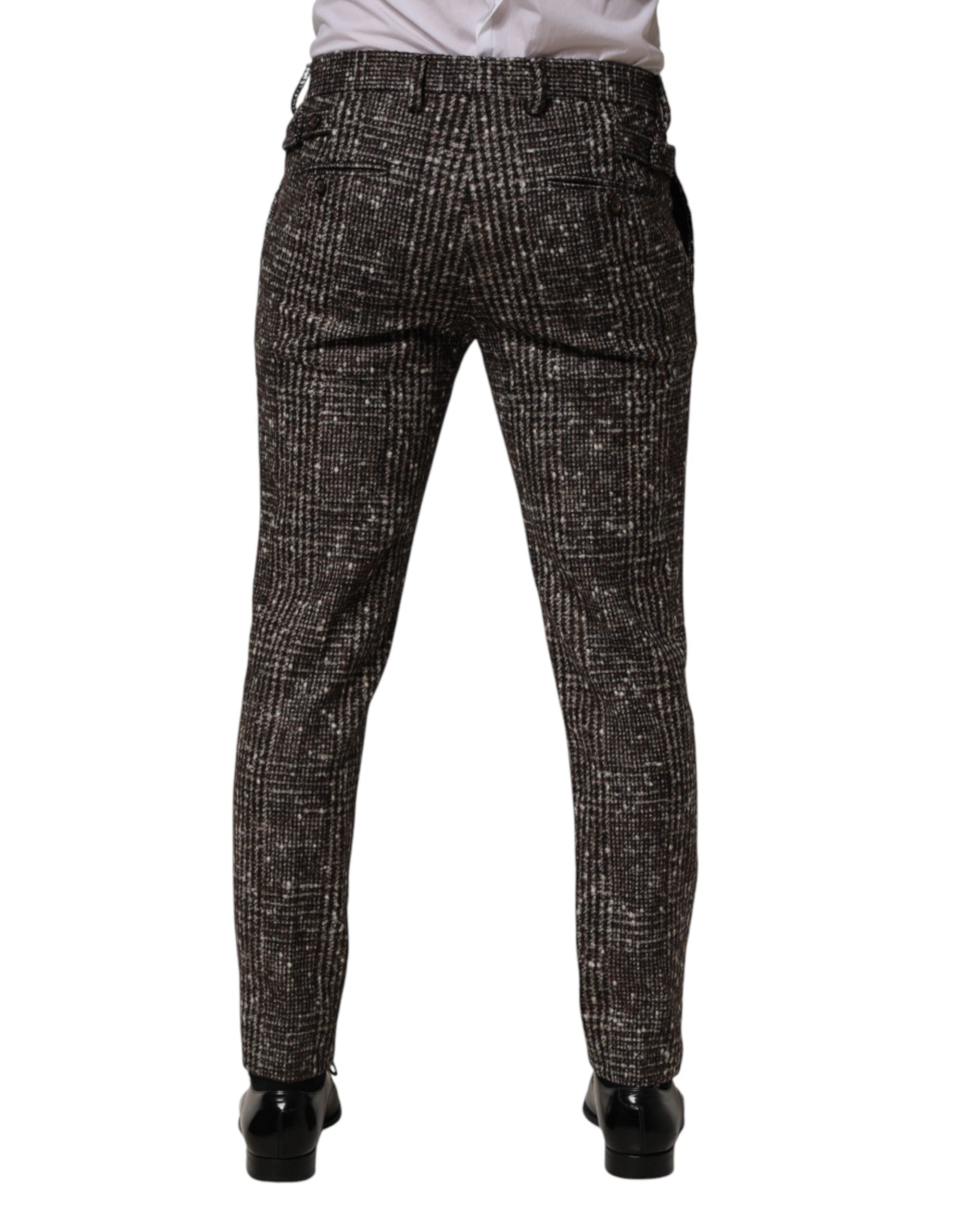 Dolce & Gabbana Brown Wool Plaid Skinny Dress Trouser Pants - Luxe Marca