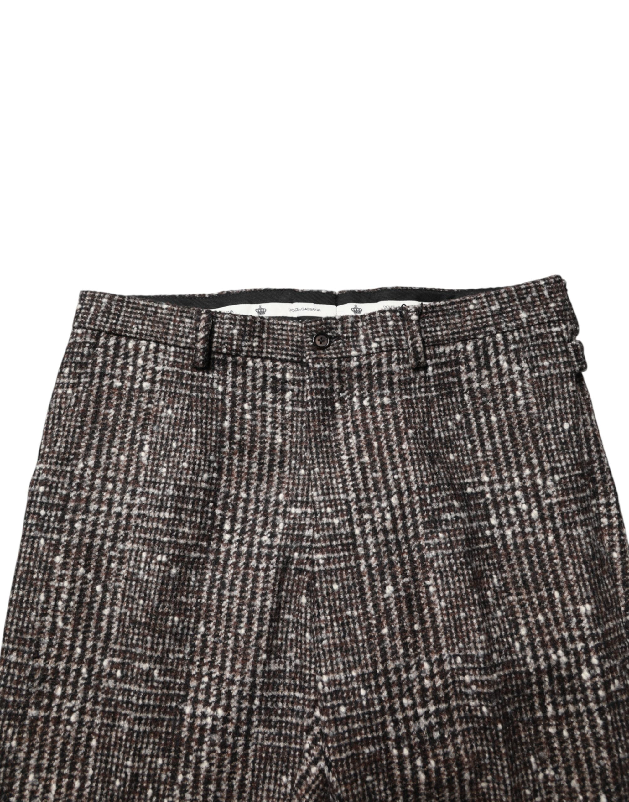 Dolce & Gabbana Brown Wool Plaid Skinny Dress Trouser Pants - Luxe Marca