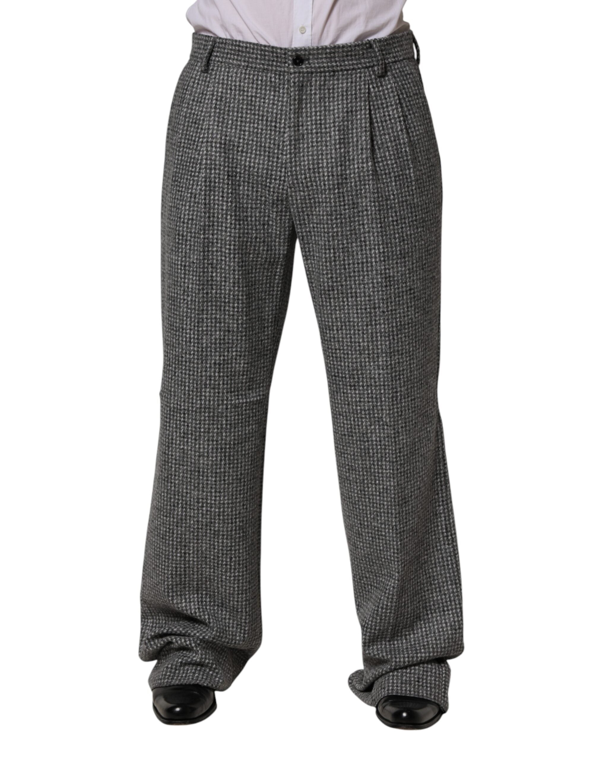 Dolce & Gabbana Gray Houndstooth Straight Dress Trouser Pants - Luxe Marca