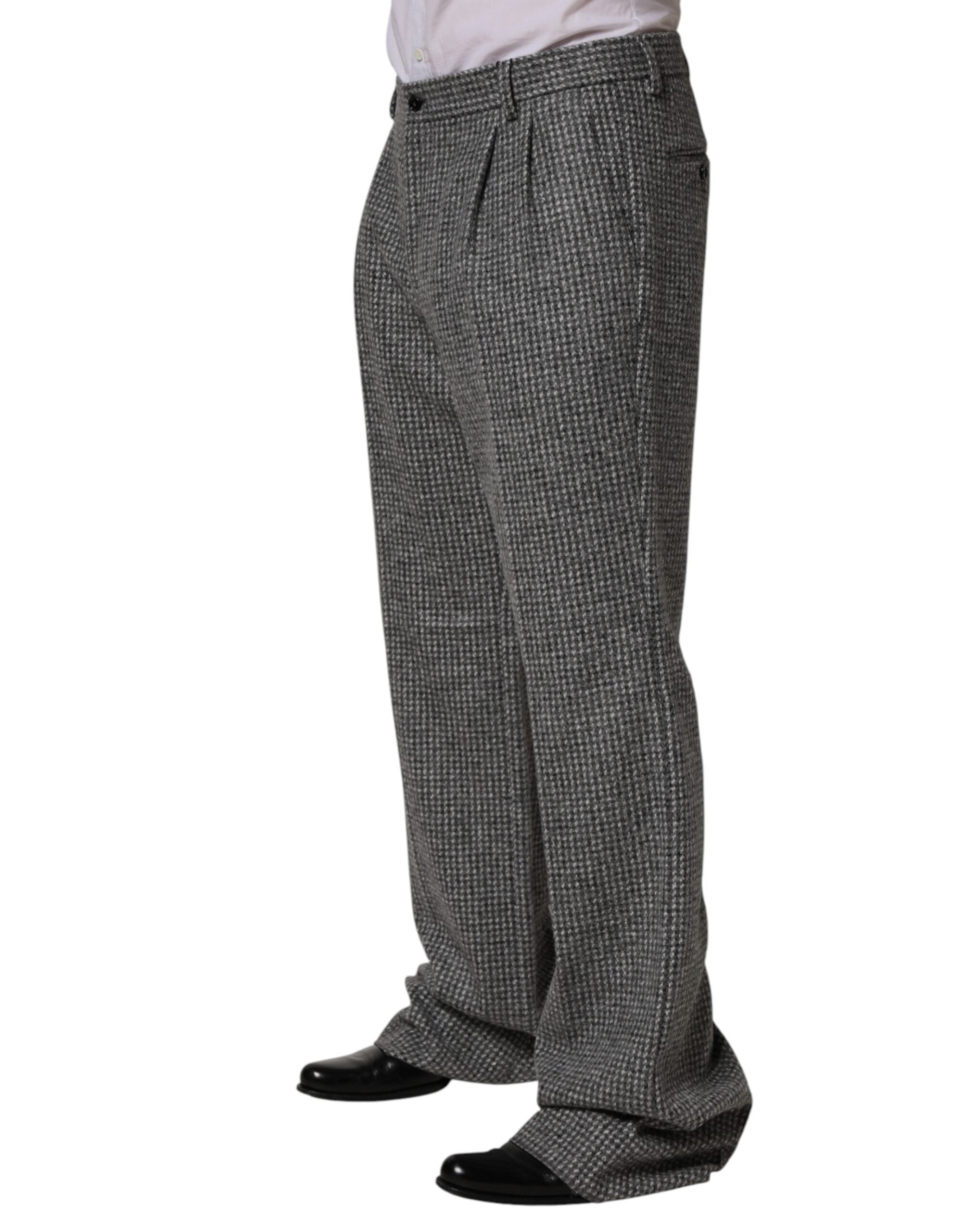 Dolce & Gabbana Gray Houndstooth Straight Dress Trouser Pants - Luxe Marca