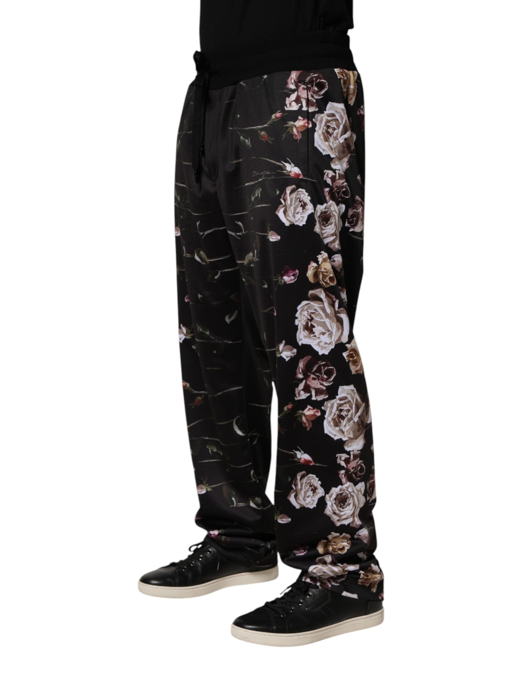 Dolce & Gabbana Black Floral Straight-Leg Chino Trouser Pants - Luxe Marca