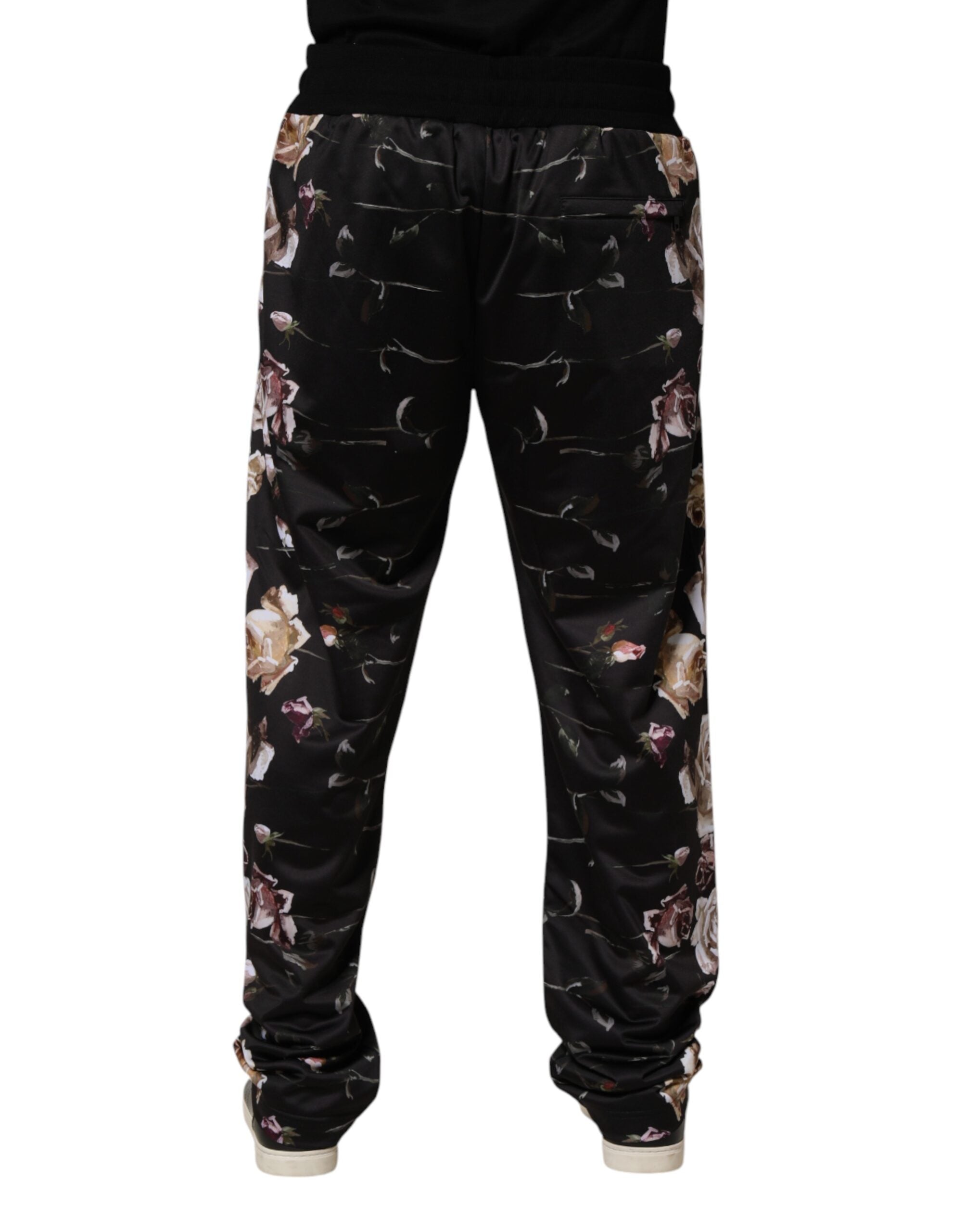 Dolce & Gabbana Black Floral Straight-Leg Chino Trouser Pants - Luxe Marca