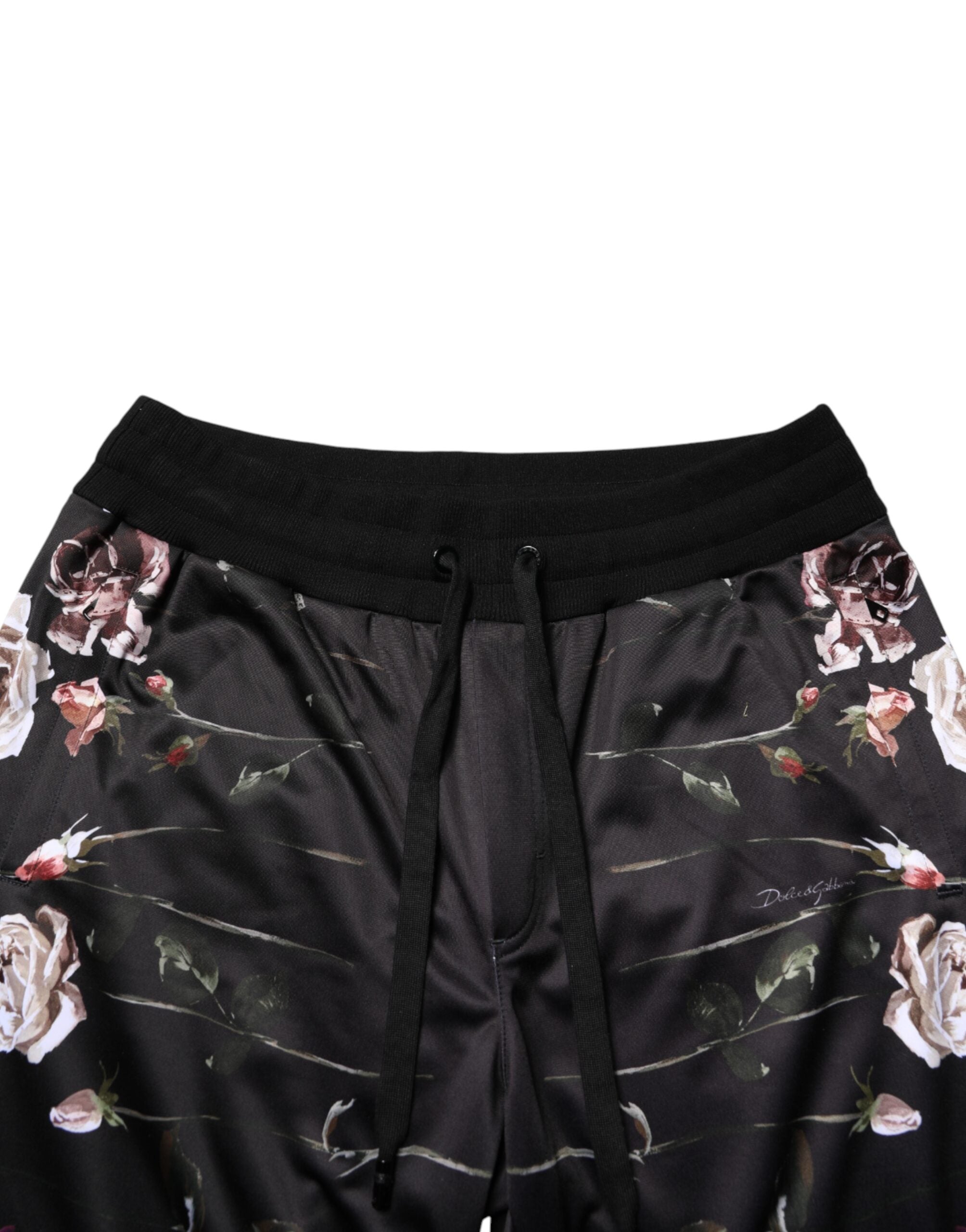 Dolce & Gabbana Black Floral Straight-Leg Chino Trouser Pants - Luxe Marca