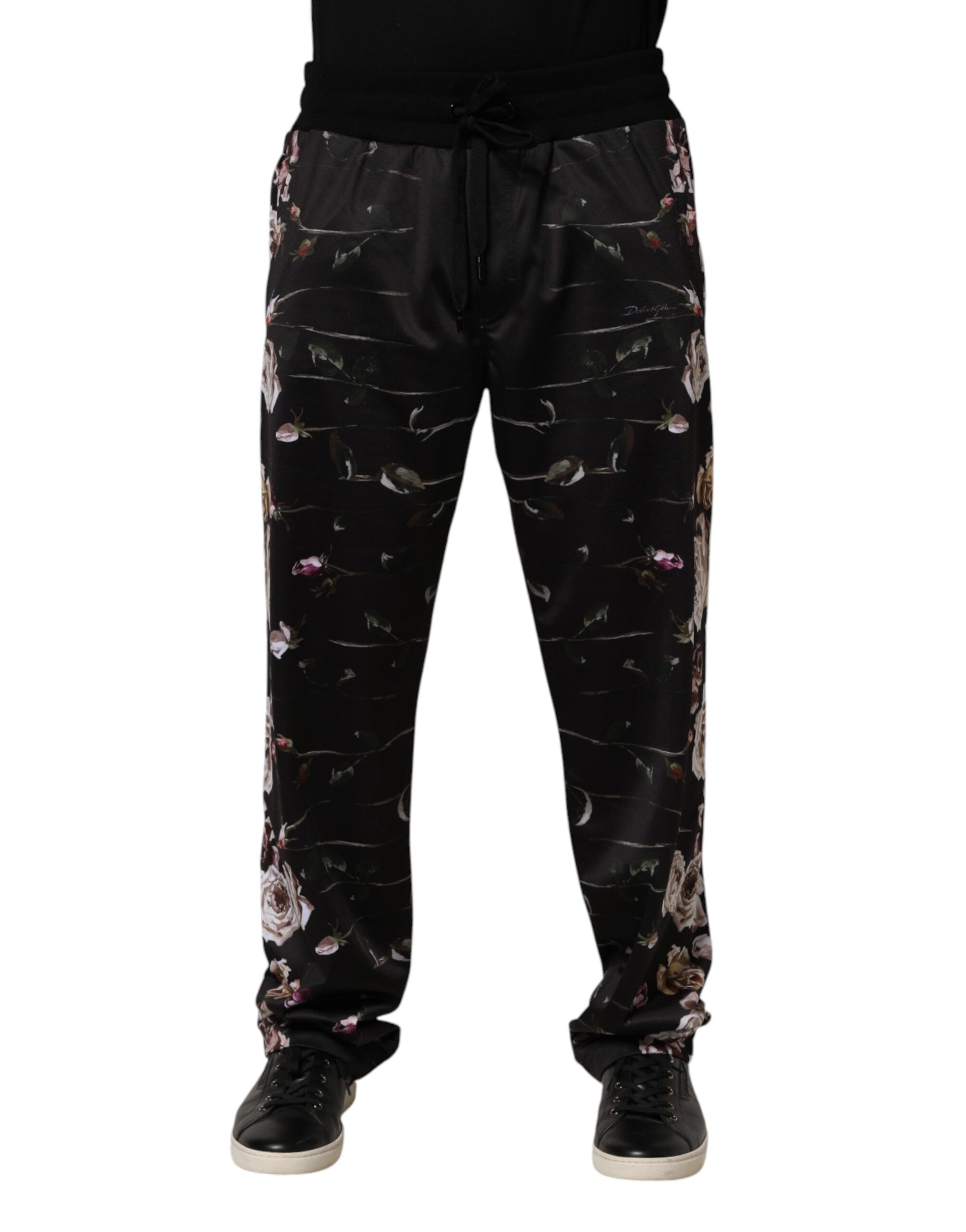 Dolce & Gabbana Black Floral Straight-Leg Chino Trouser Pants - Luxe Marca