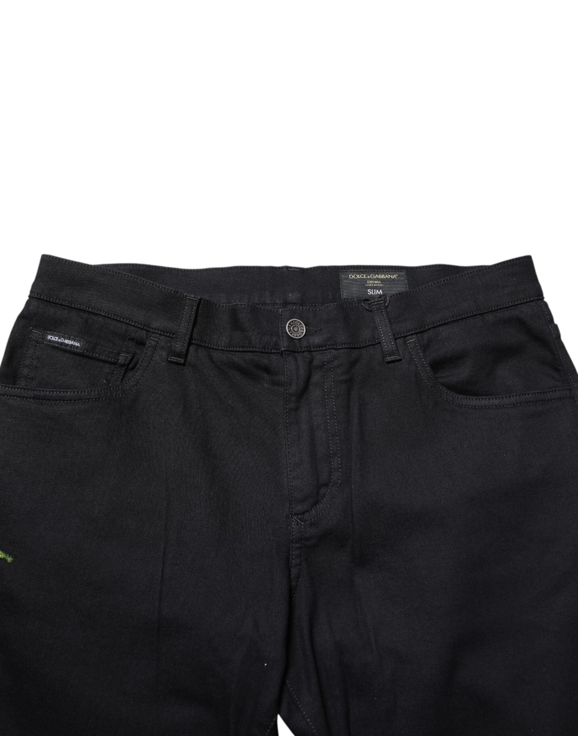 Dolce & Gabbana Black Floral Cotton Skinny Men Denim Jeans - Luxe Marca