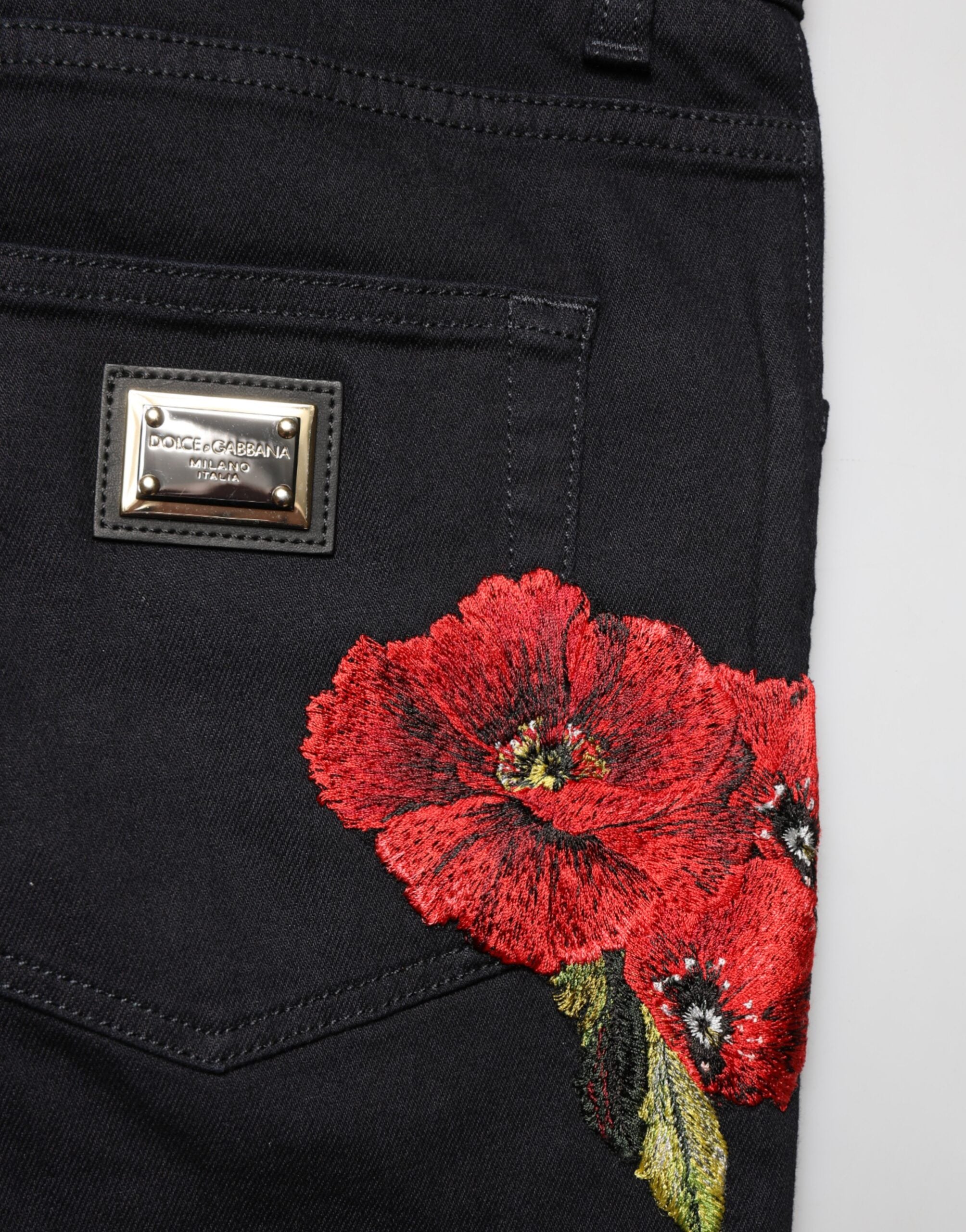 Dolce & Gabbana Black Floral Cotton Skinny Men Denim Jeans - Luxe Marca