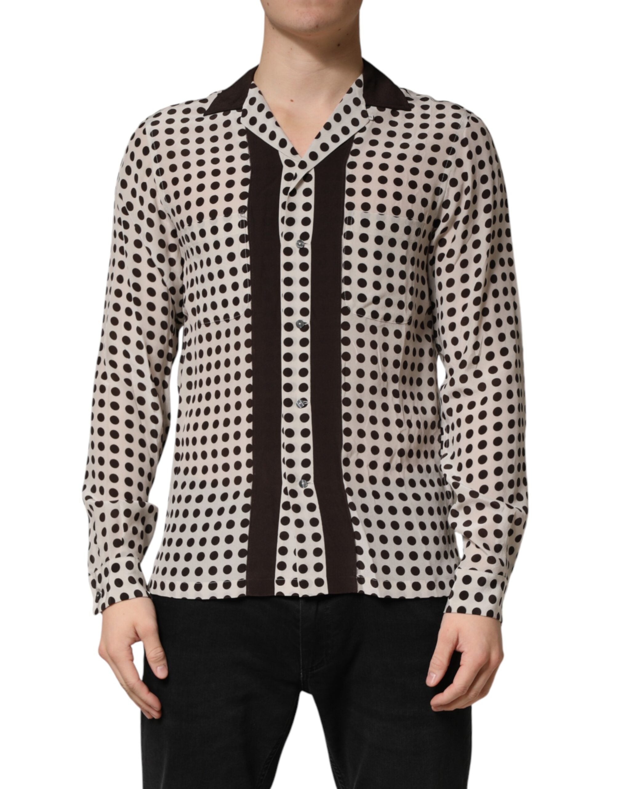 Dolce & Gabbana White Black Polka Dot Silk Men Casual Shirt - Luxe Marca