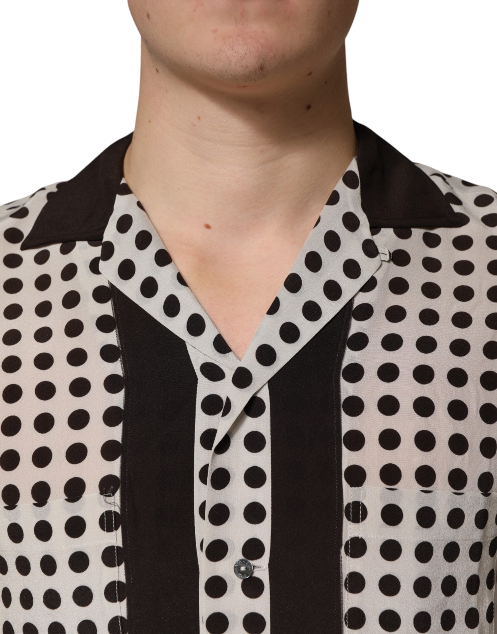 Dolce & Gabbana White Black Polka Dot Silk Men Casual Shirt - Luxe Marca