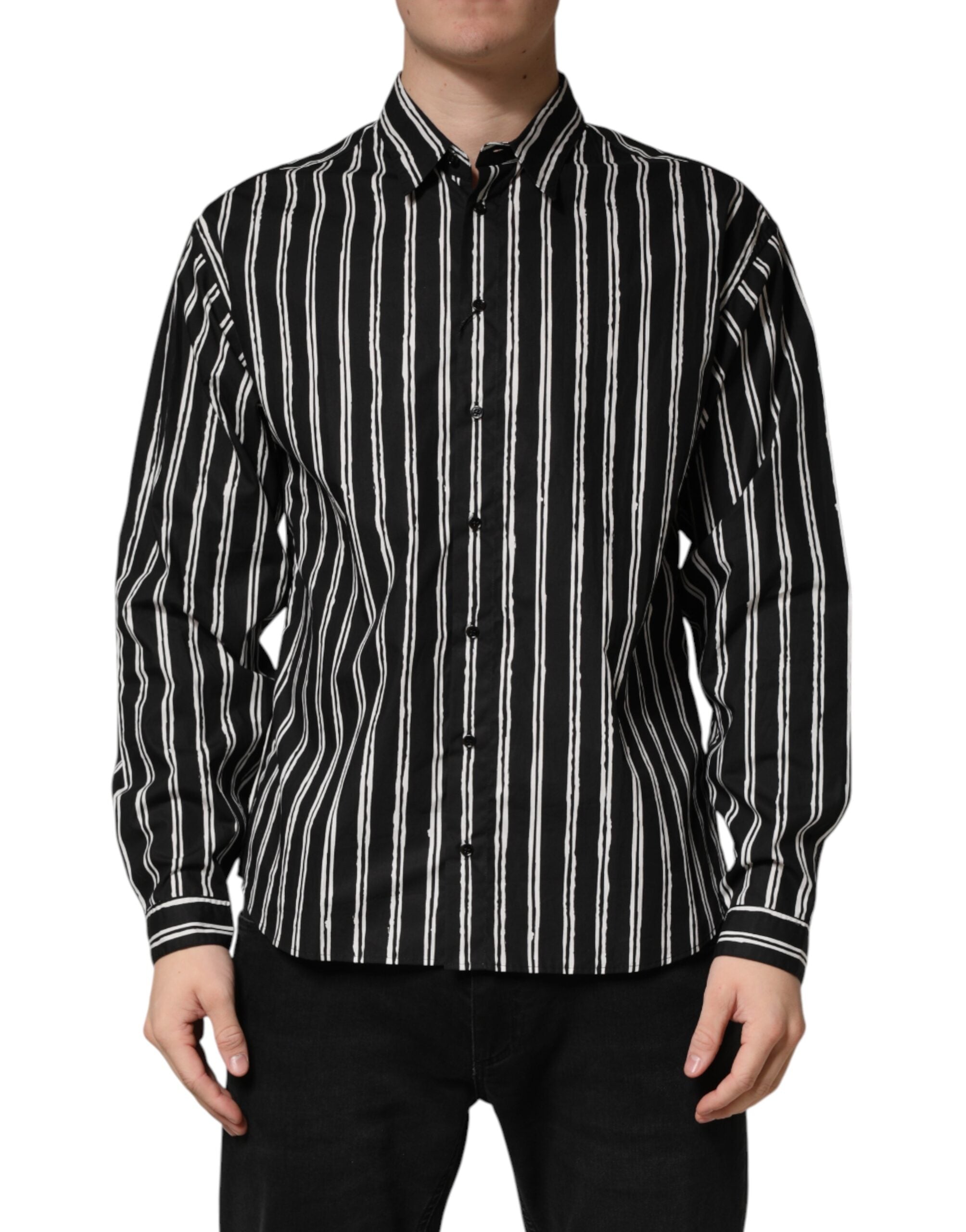 Dolce & Gabbana Black Stripes Cotton Men Formal Dress Shirt - Luxe Marca