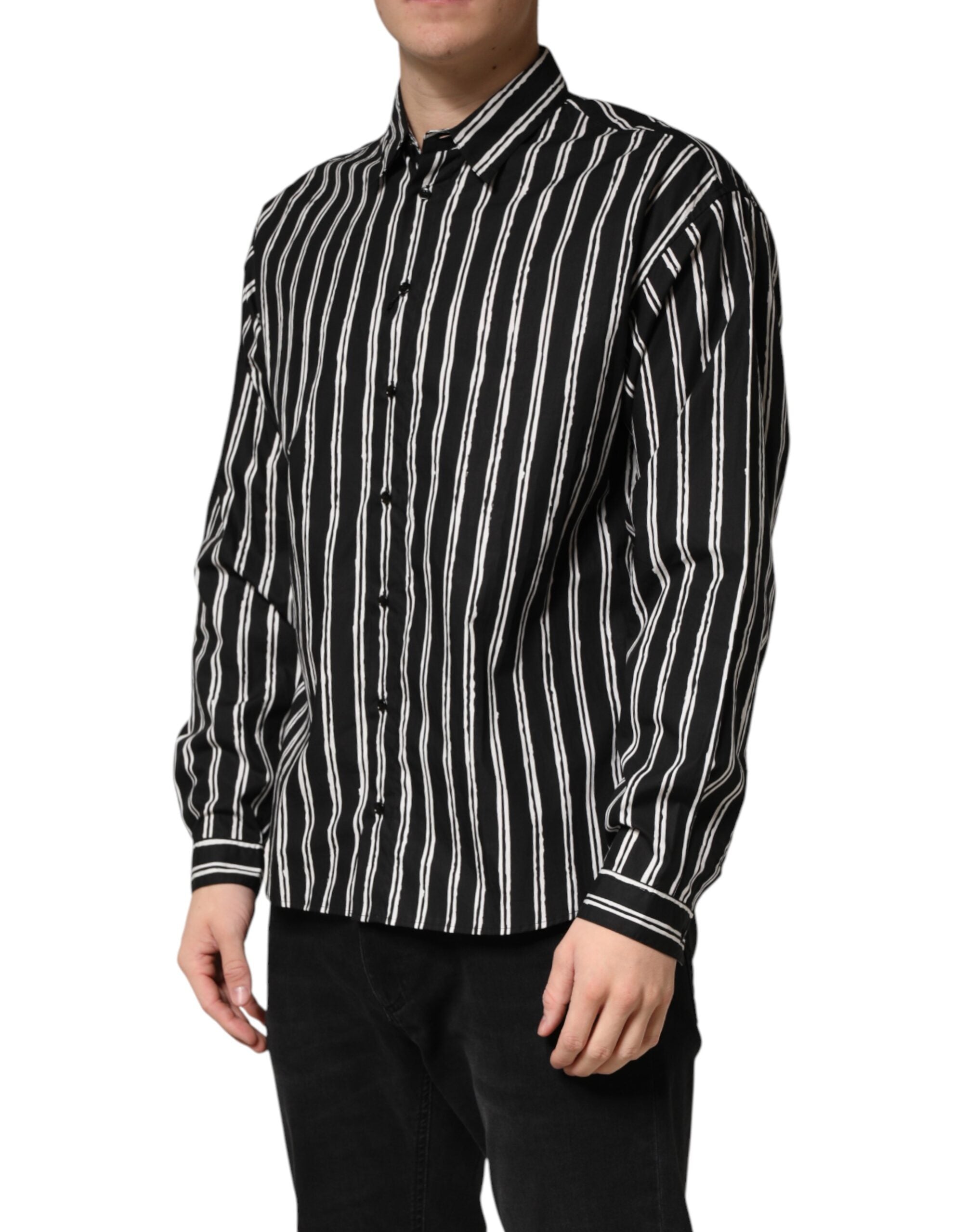 Dolce & Gabbana Black Stripes Cotton Men Formal Dress Shirt - Luxe Marca