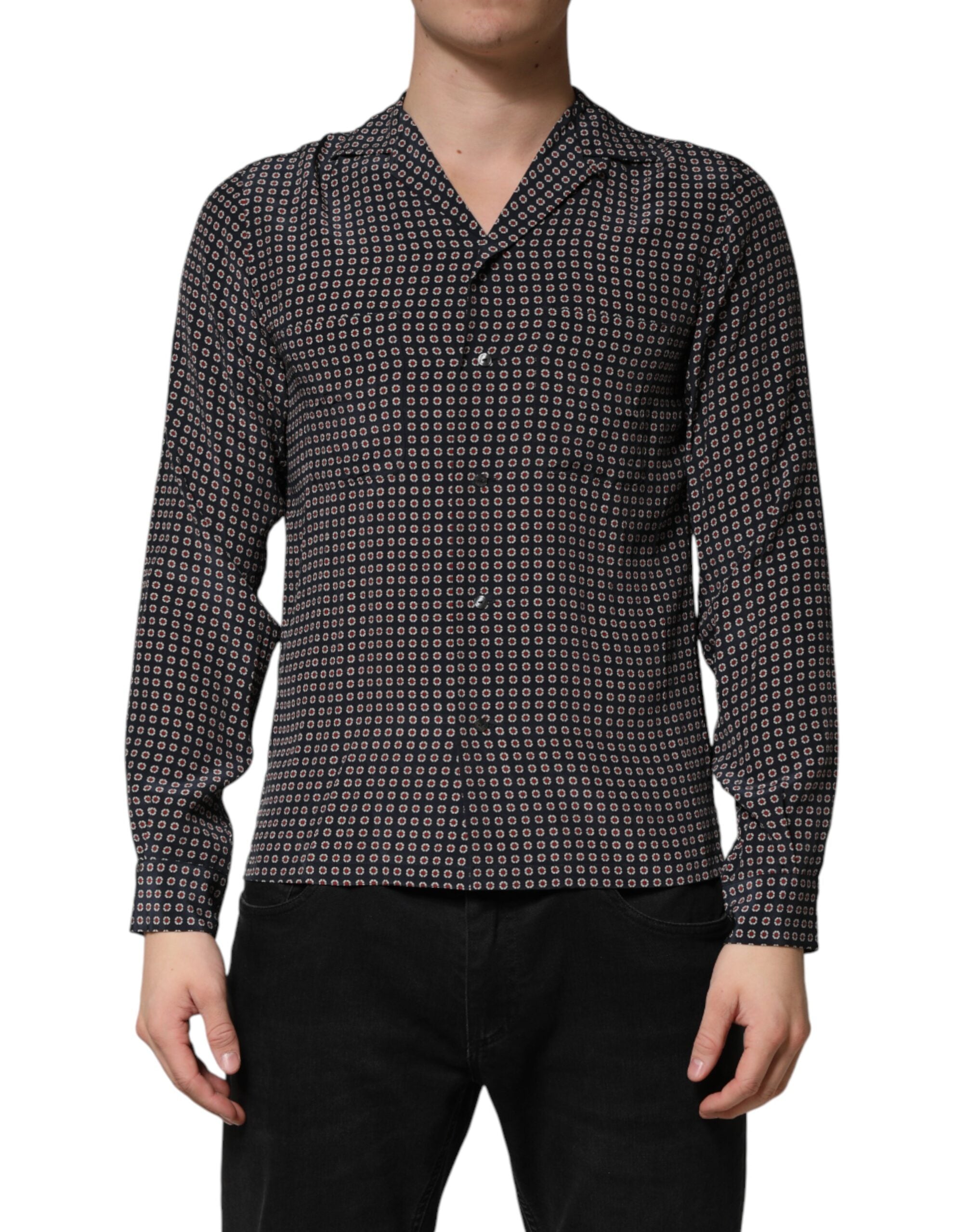 Dolce & Gabbana Black Patterned Silk Men Button Down Shirt - Luxe Marca