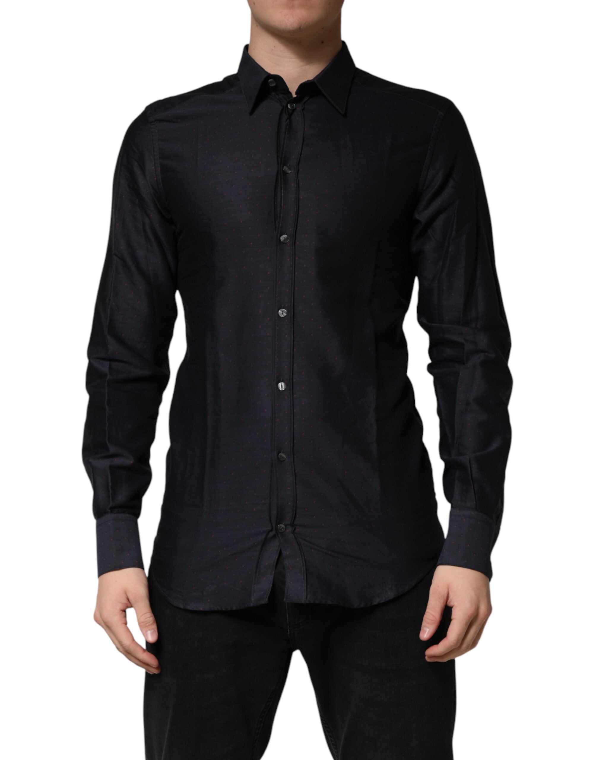 Dolce & Gabbana Black Dotted Cotton Collared GOLD Dress Shirt - Luxe Marca