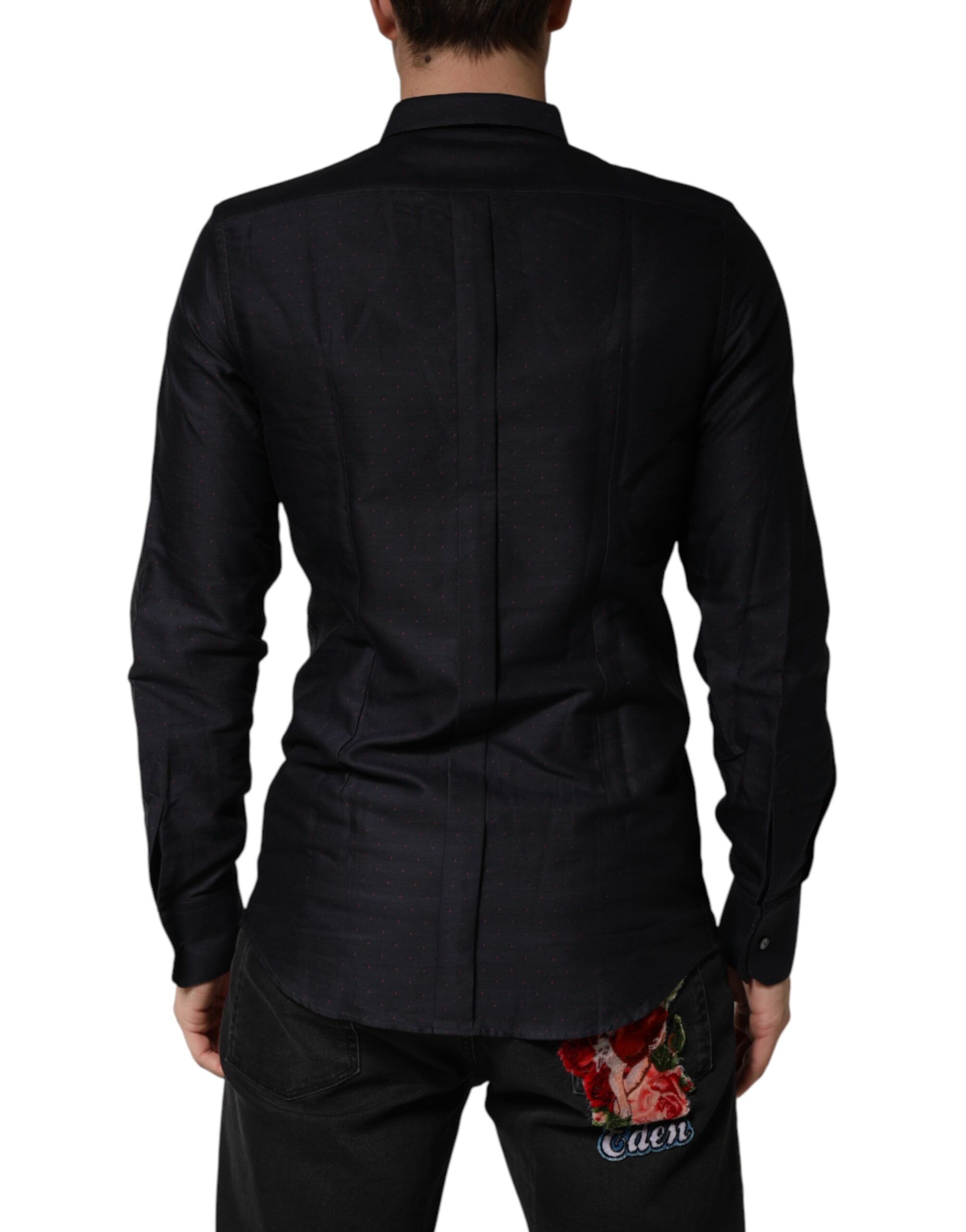 Dolce & Gabbana Black Dotted Cotton Collared GOLD Dress Shirt - Luxe Marca