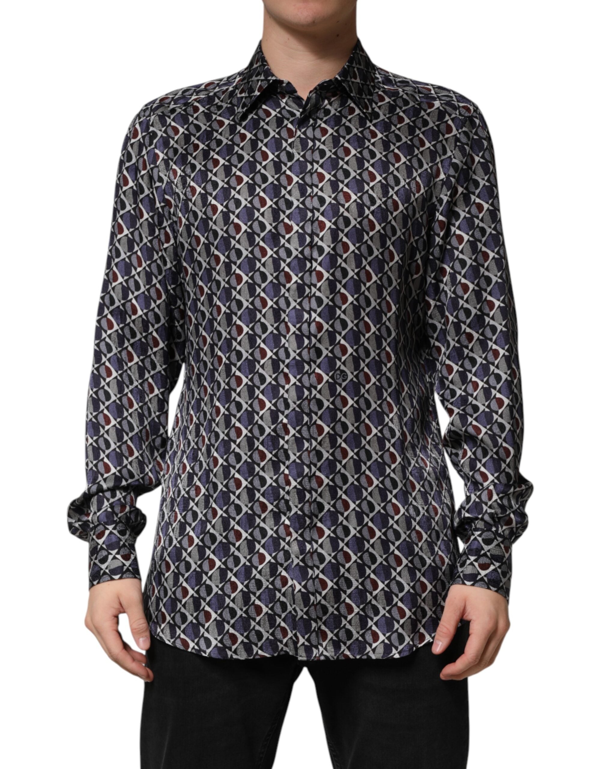 Dolce & Gabbana Multicolor Patterned Collared GOLD Men Dress Shirt - Luxe Marca