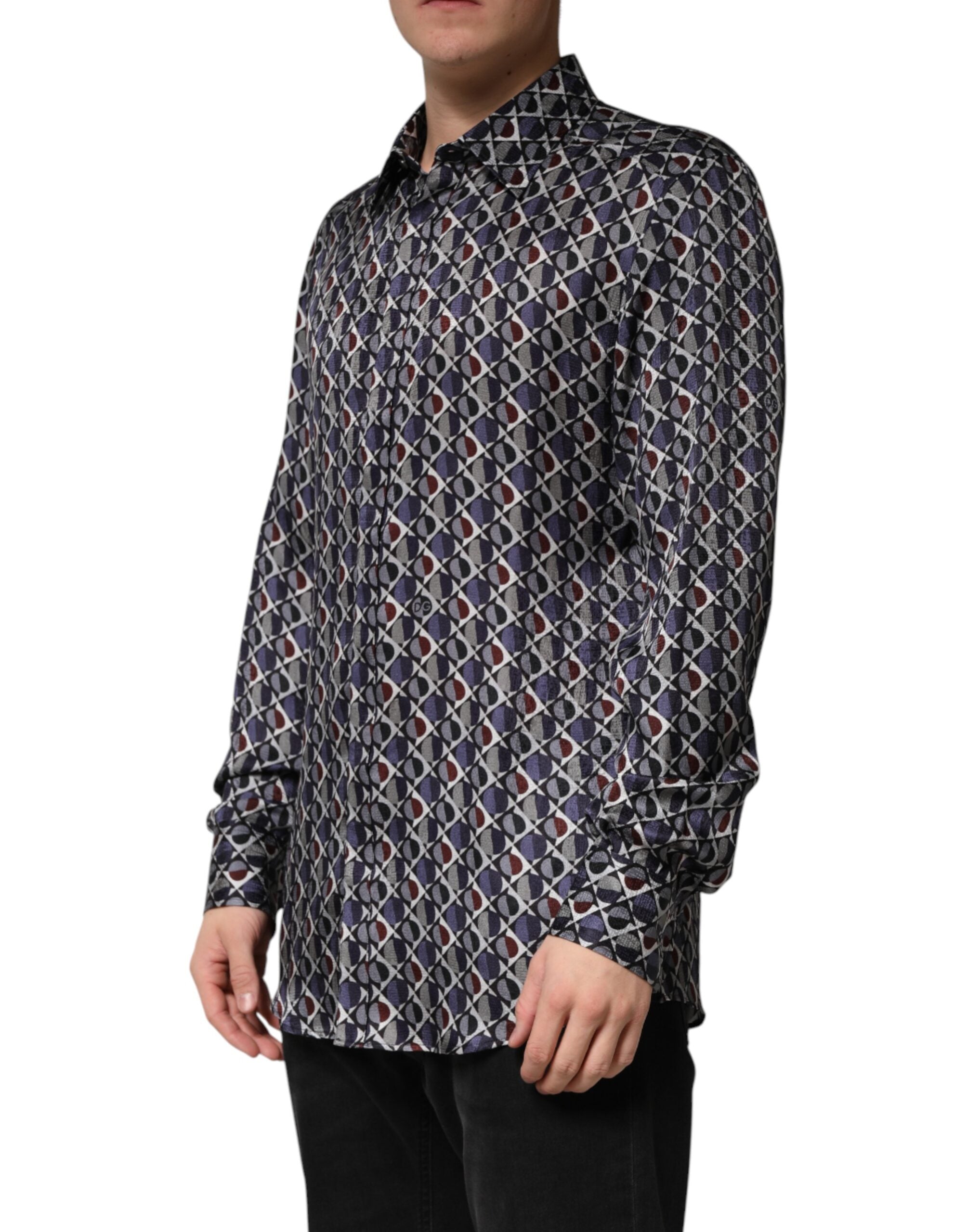 Dolce & Gabbana Multicolor Patterned Collared GOLD Men Dress Shirt - Luxe Marca