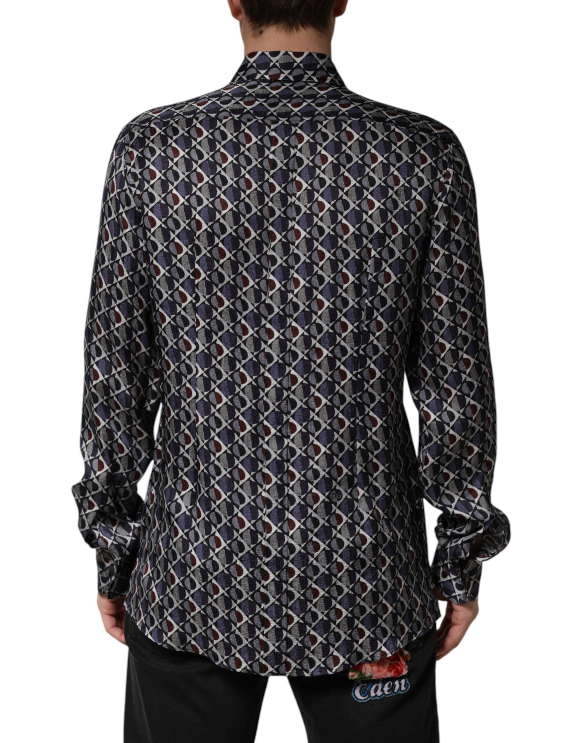 Dolce & Gabbana Multicolor Patterned Collared GOLD Men Dress Shirt - Luxe Marca