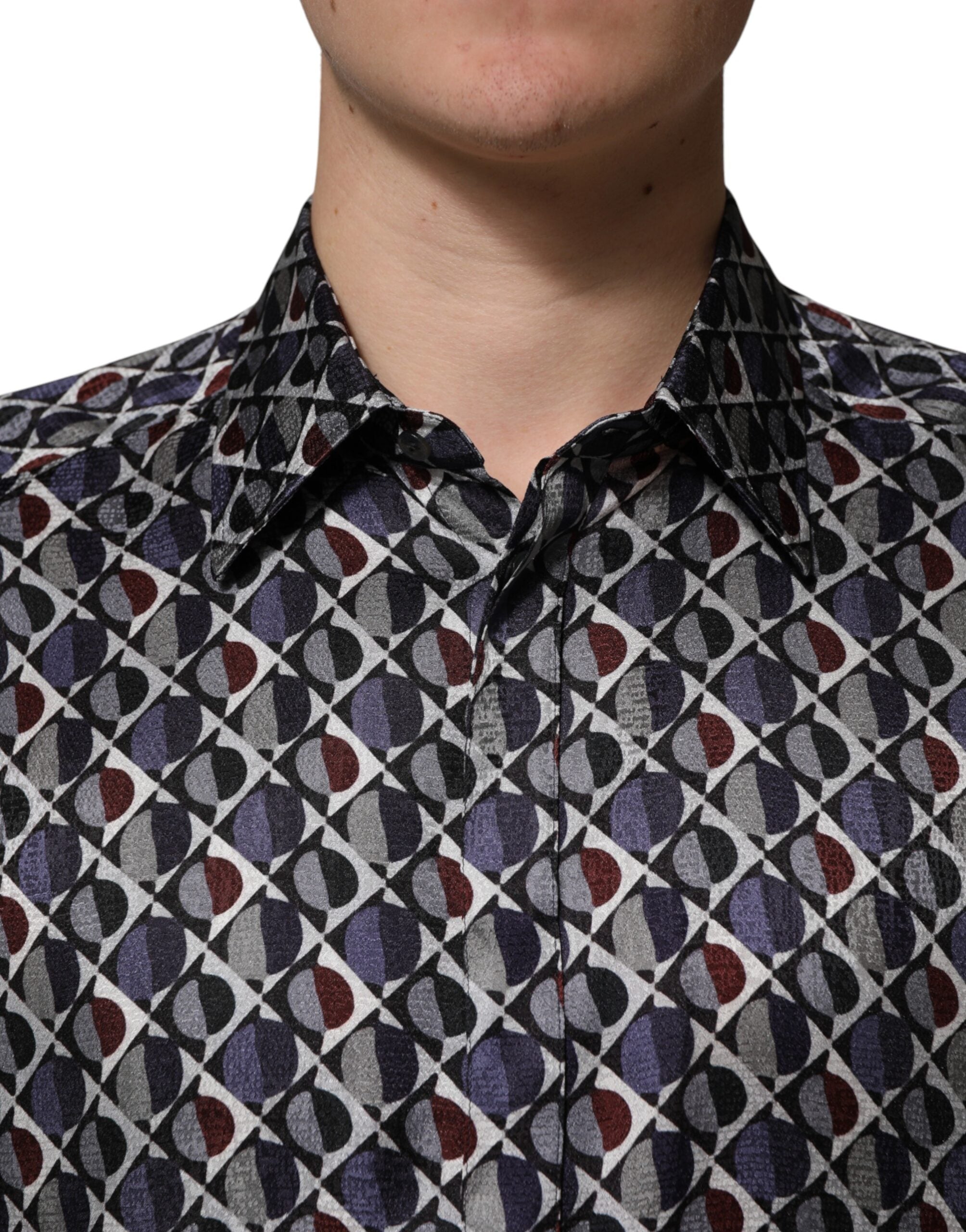 Dolce & Gabbana Multicolor Patterned Collared GOLD Men Dress Shirt - Luxe Marca