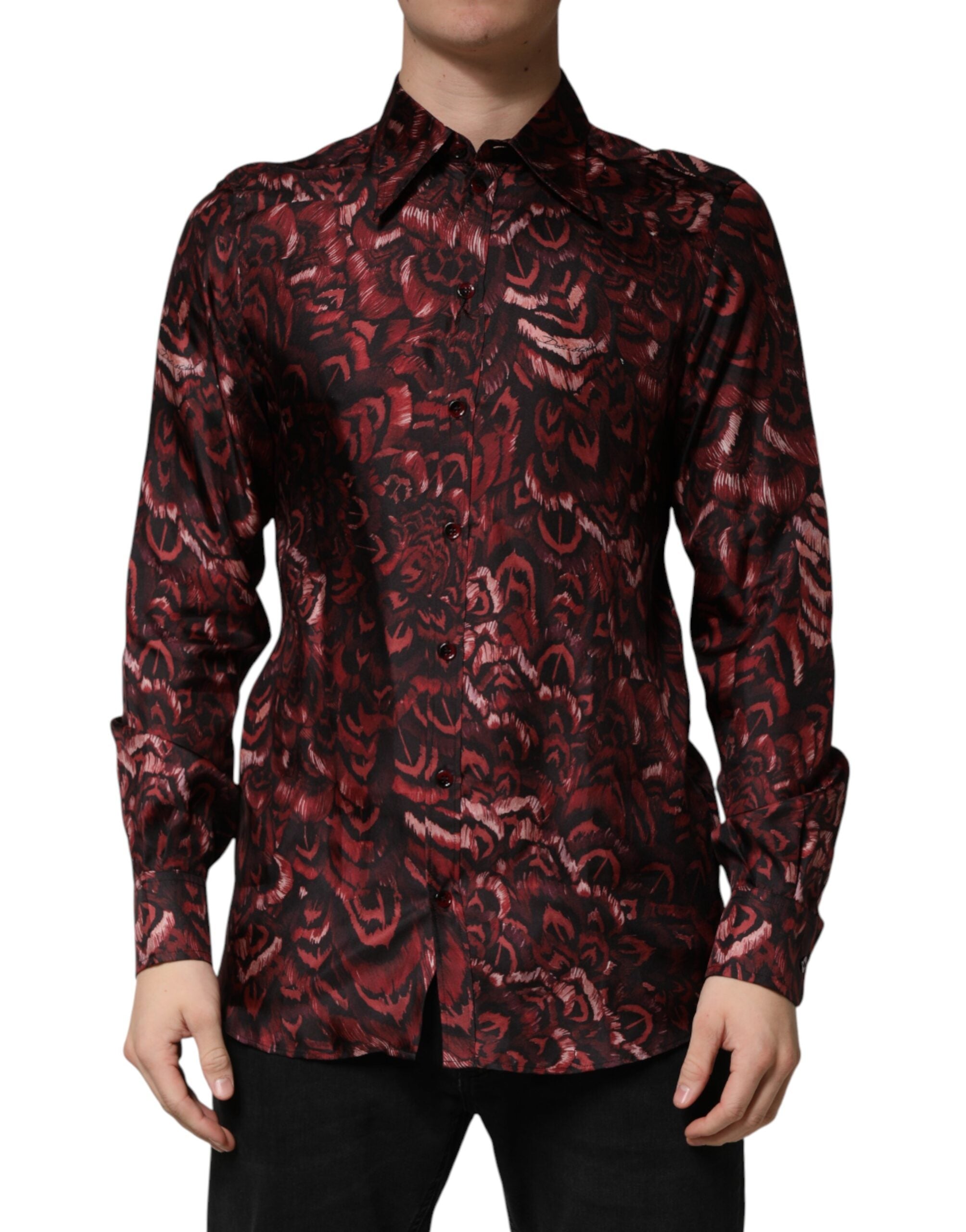 Dolce & Gabbana Bordeaux Patterned Collared Men Dress Shirt - Luxe Marca