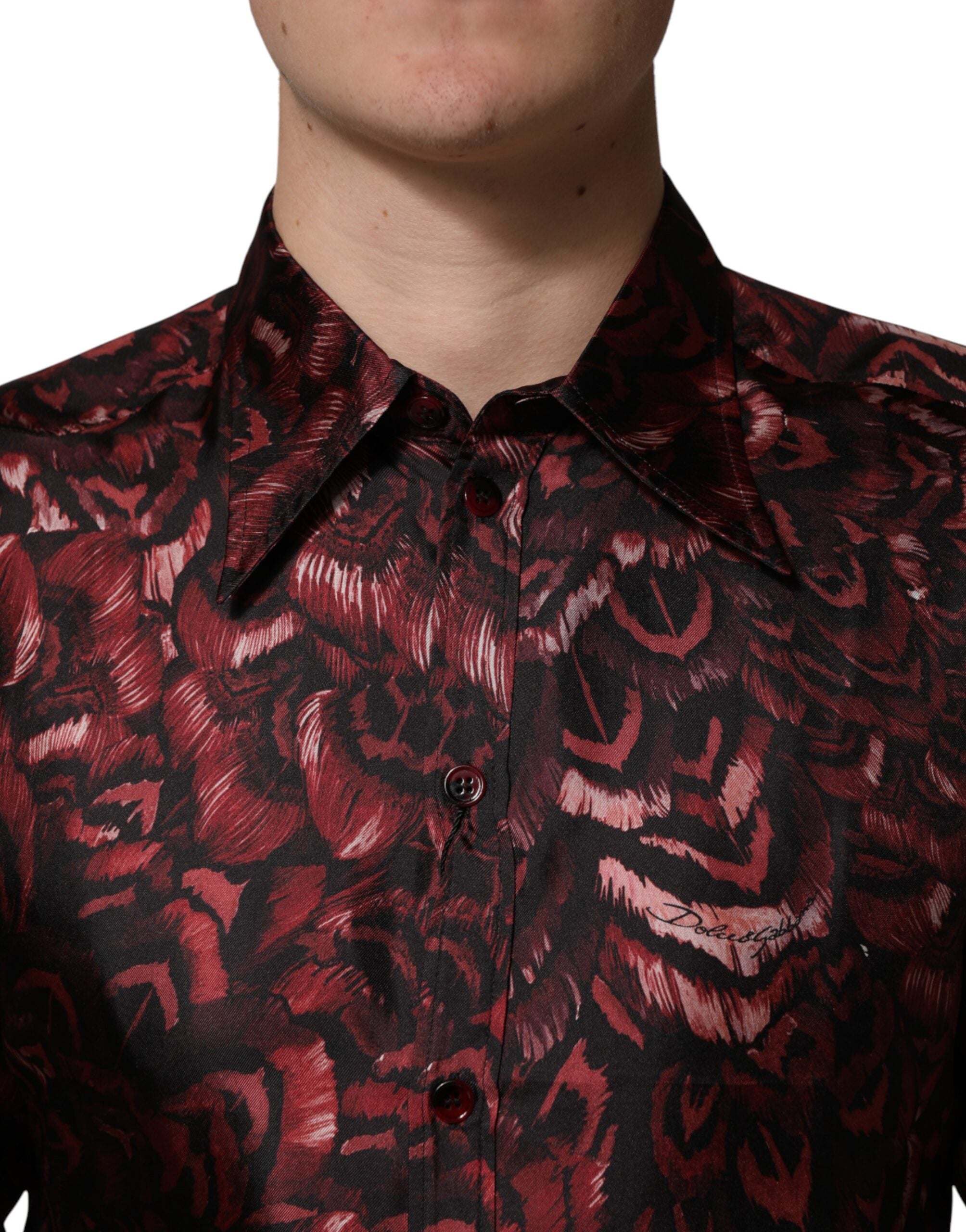 Dolce & Gabbana Bordeaux Patterned Collared Men Dress Shirt - Luxe Marca