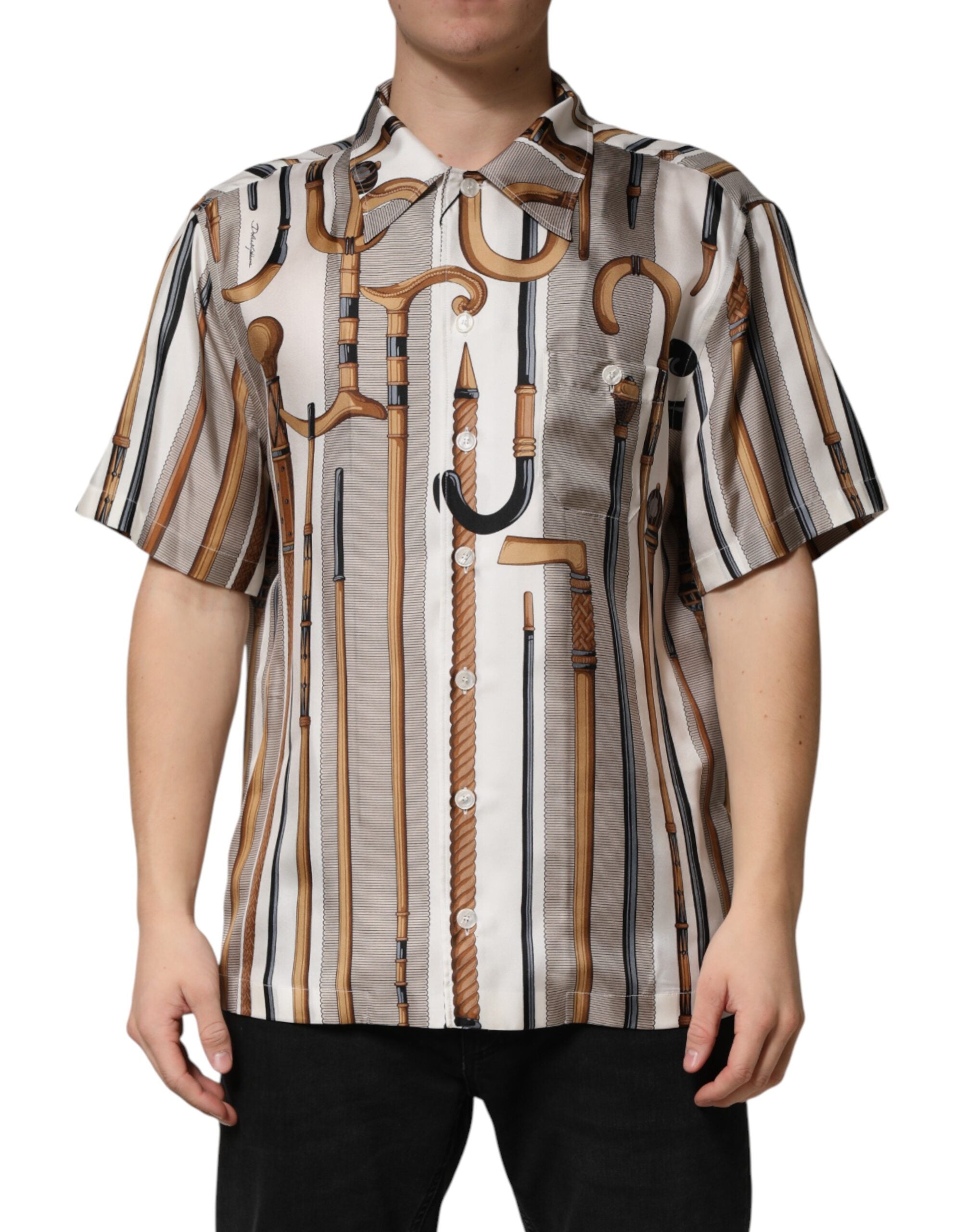 Dolce & Gabbana Multicolor Walking Stick Print Men Shirt - Luxe Marca