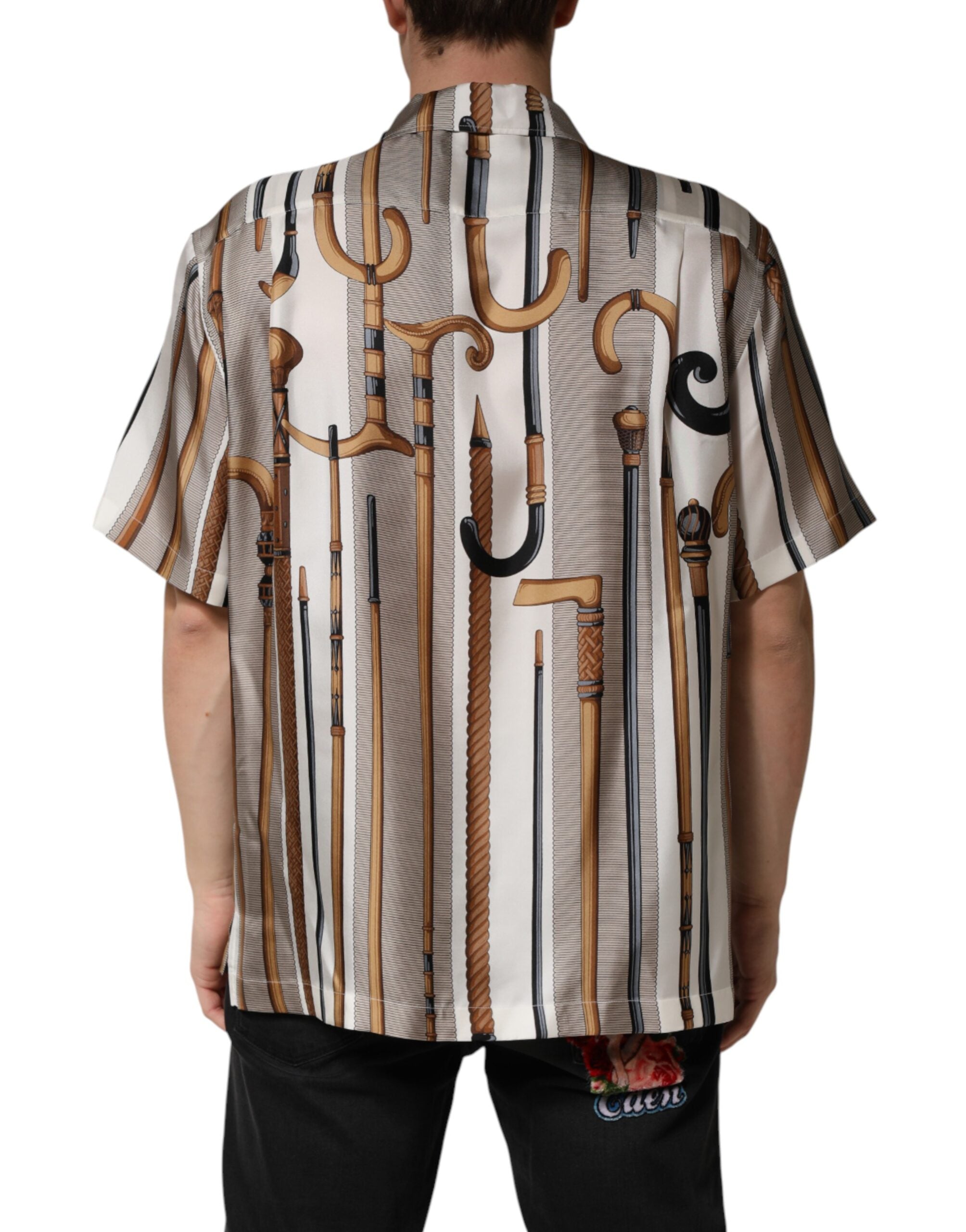 Dolce & Gabbana Multicolor Walking Stick Print Men Shirt - Luxe Marca