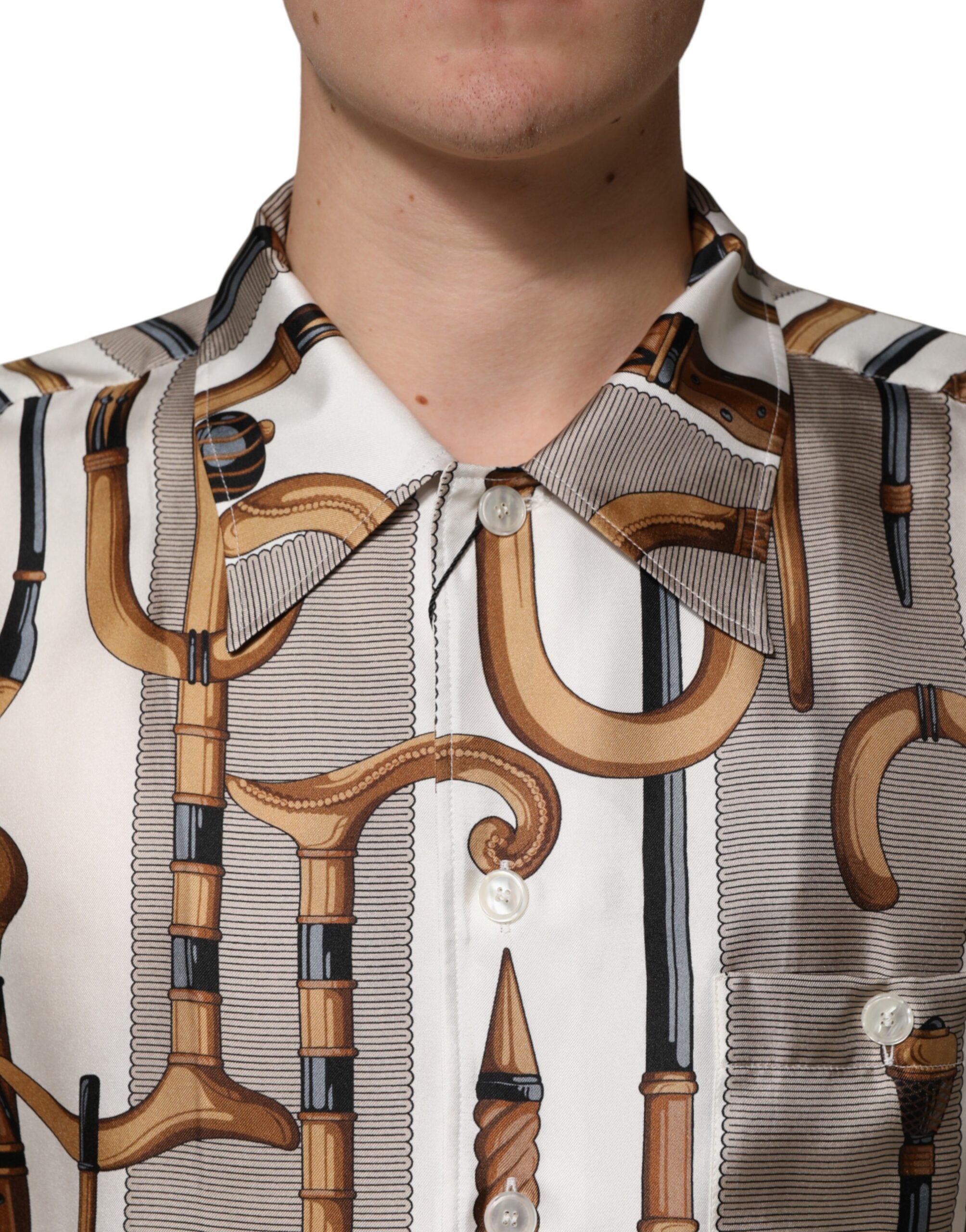 Dolce & Gabbana Multicolor Walking Stick Print Men Shirt - Luxe Marca