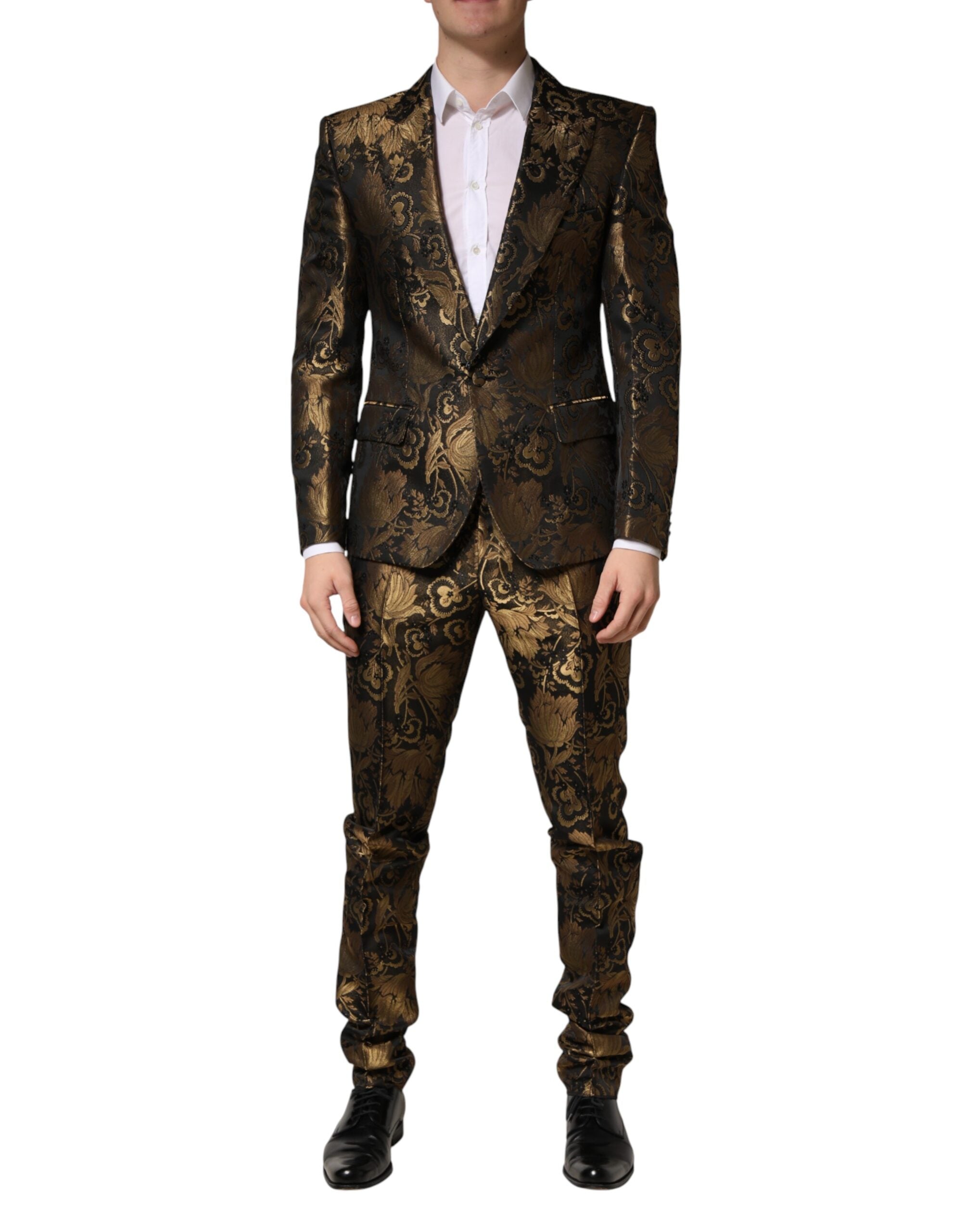 Dolce & Gabbana Black Gold Jacquard Single Breasted 2PC Suit - Luxe Marca