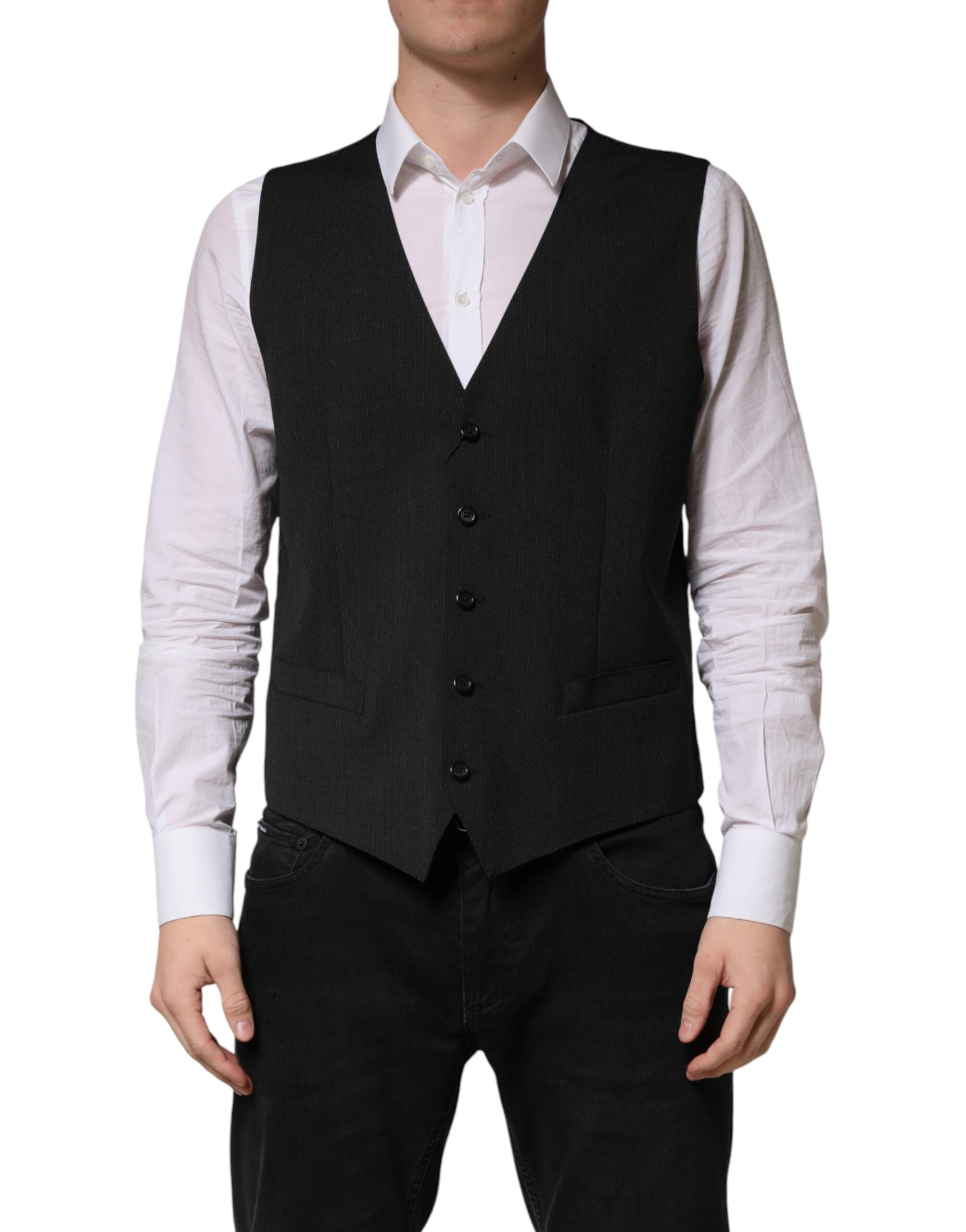 Dolce & Gabbana Black Wool Dress Men Formal Waistcoat Vest - Luxe Marca