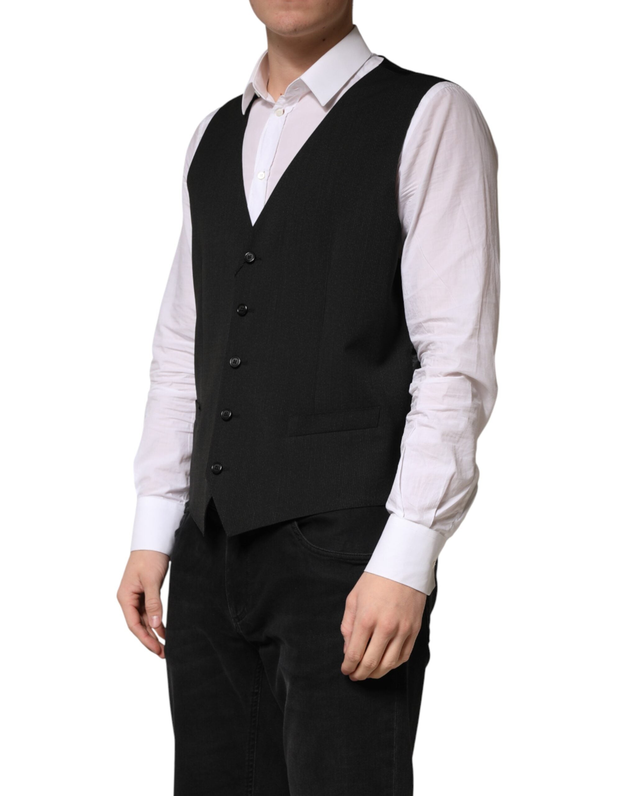 Dolce & Gabbana Black Wool Dress Men Formal Waistcoat Vest - Luxe Marca
