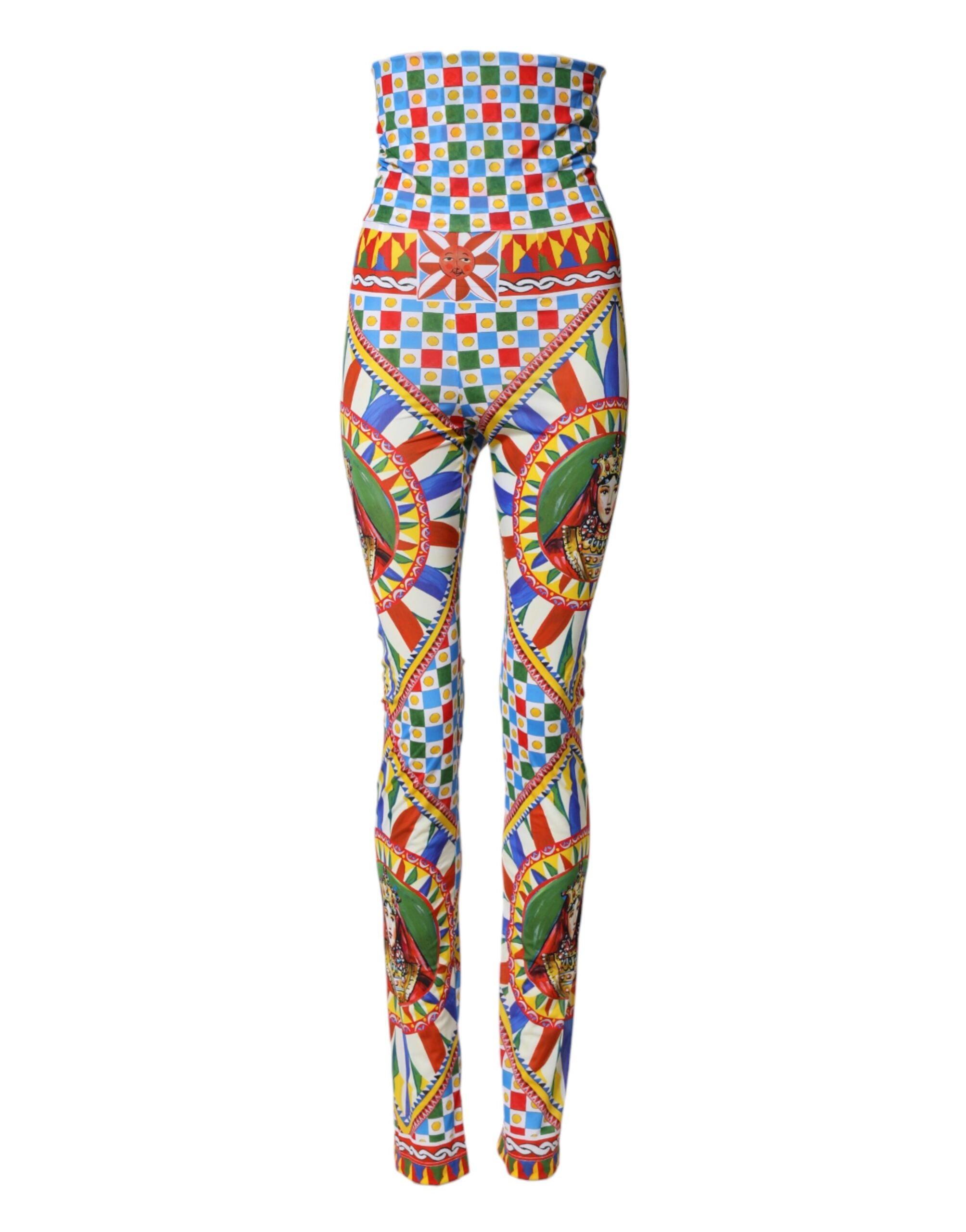 Dolce & Gabbana Multicolor Carretto Leggings High Waist Pants - Luxe Marca