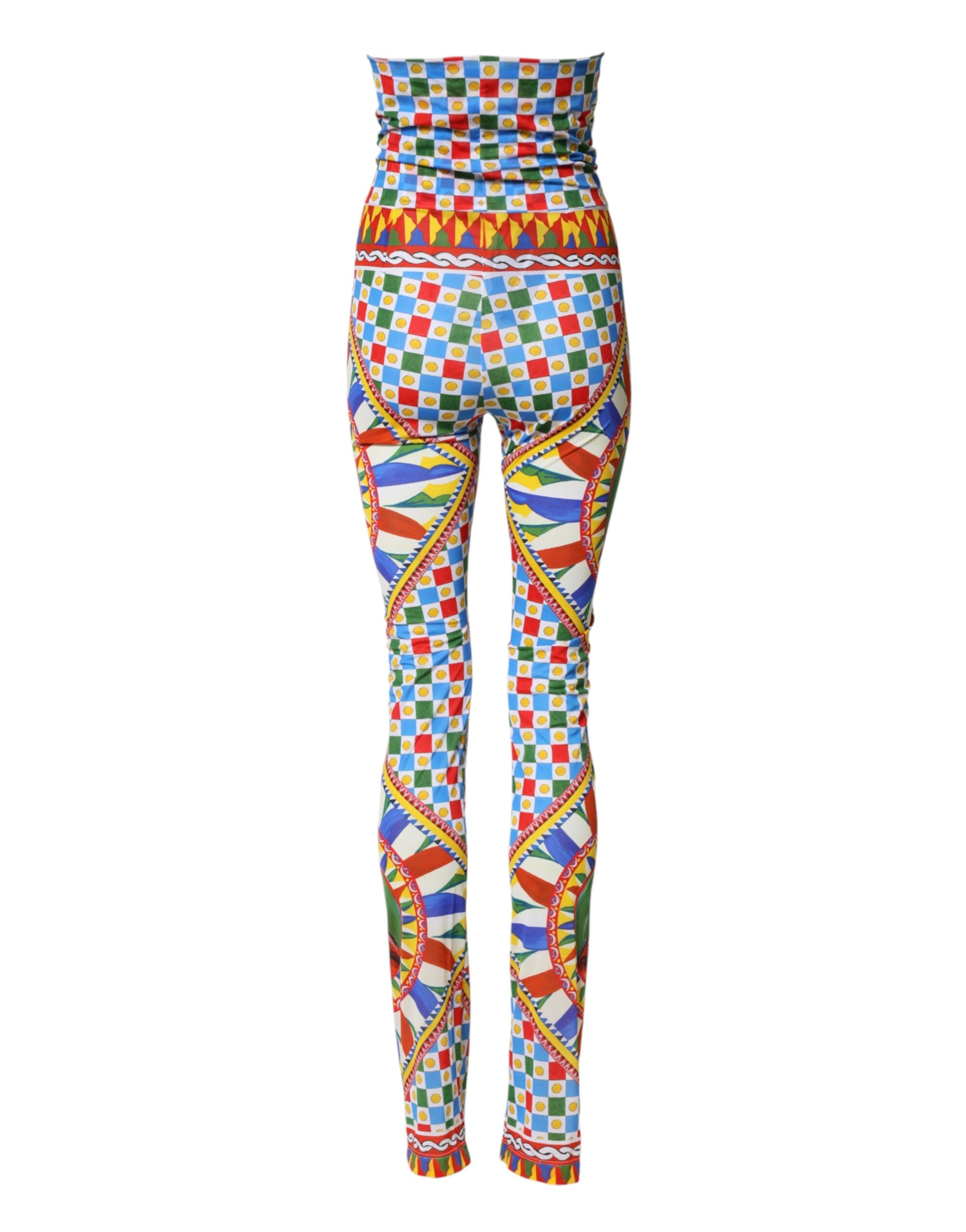 Dolce & Gabbana Multicolor Carretto Leggings High Waist Pants - Luxe Marca