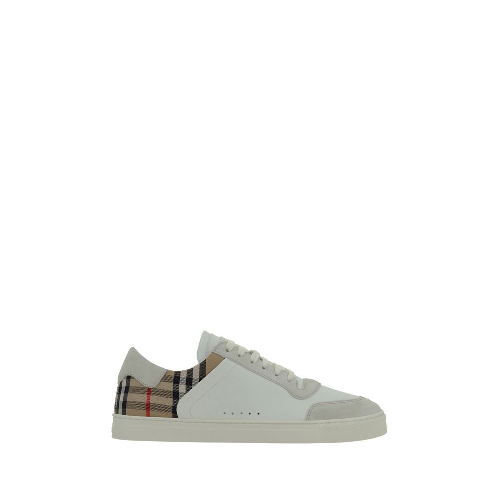 Burberry White Calf Leather Bos Taurus Low Top Sneakers