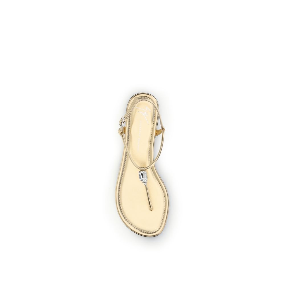 Giuseppe Zanotti Gold Calf Leather Bos Taurus Flat Sandals
